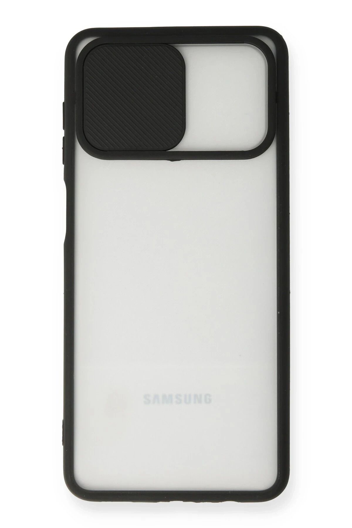 NewFace Samsung Galaxy A12 Kılıf Palm Buzlu Kamera Sürgülü Silikon - Siyah WLZOR