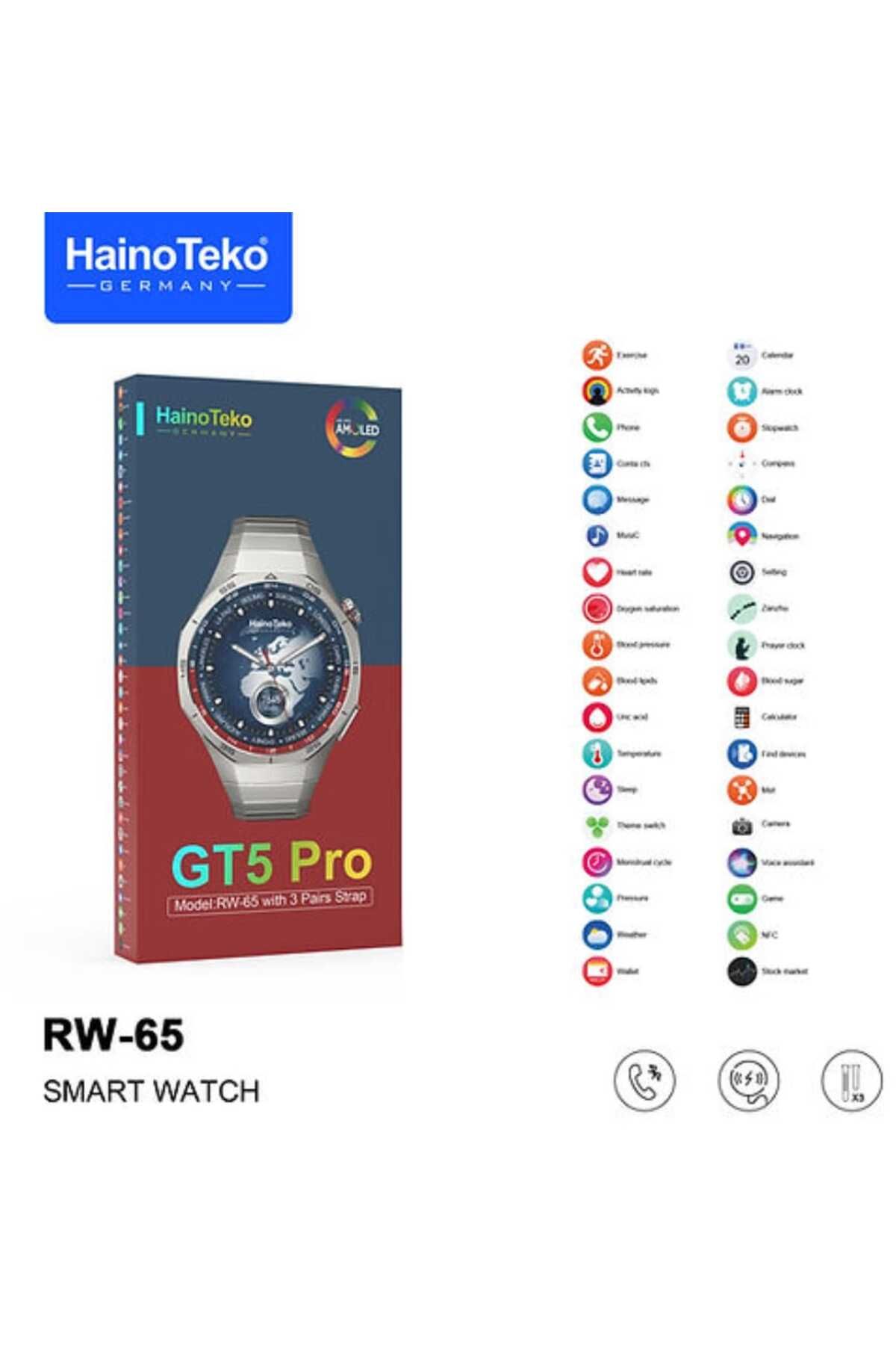 haino teko germany-GT5 Pro Smartwatch with Round AMOLED Display, 3 Pairs of Straps, and Wireless Charger 2