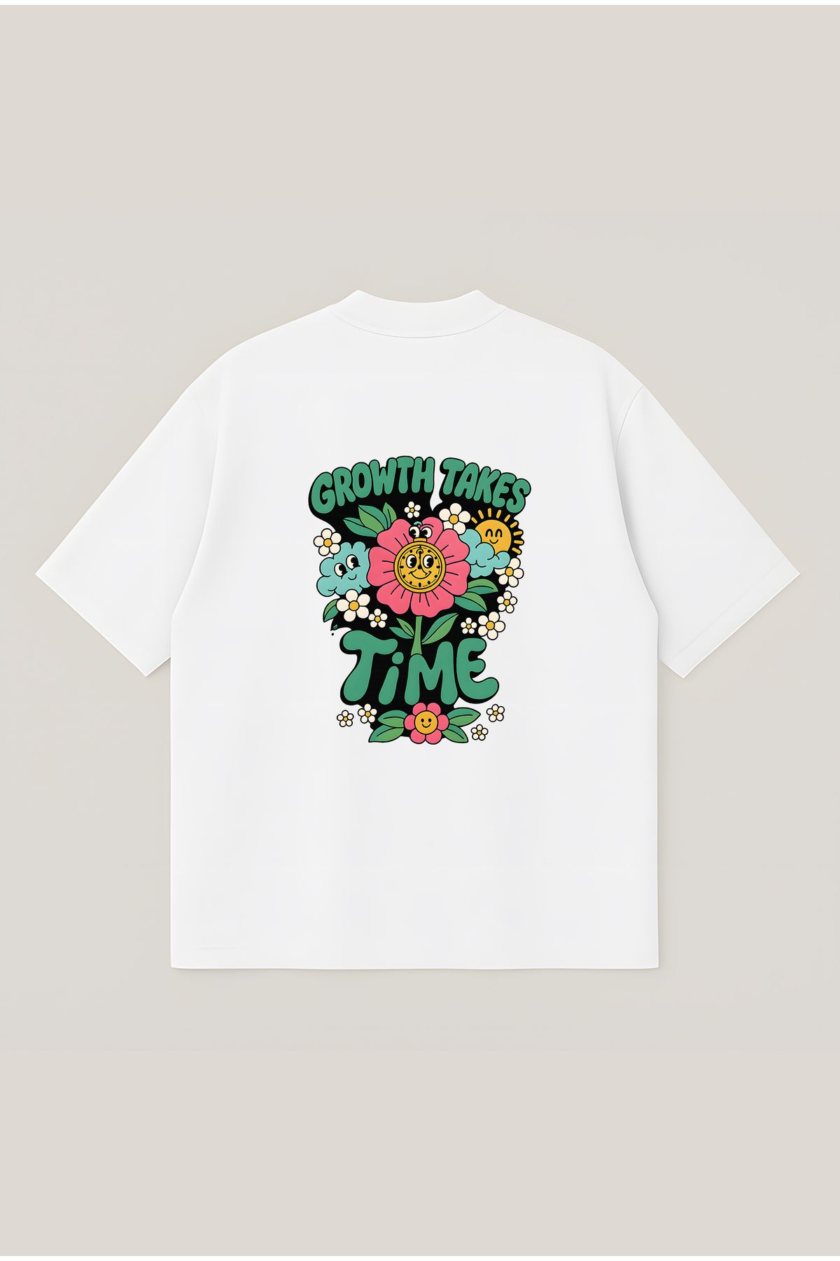 Moon Dancer Growth Takes Time Unisex Oversize Baskılı Boxy Fit Kalın Kumaşlı T-shirt