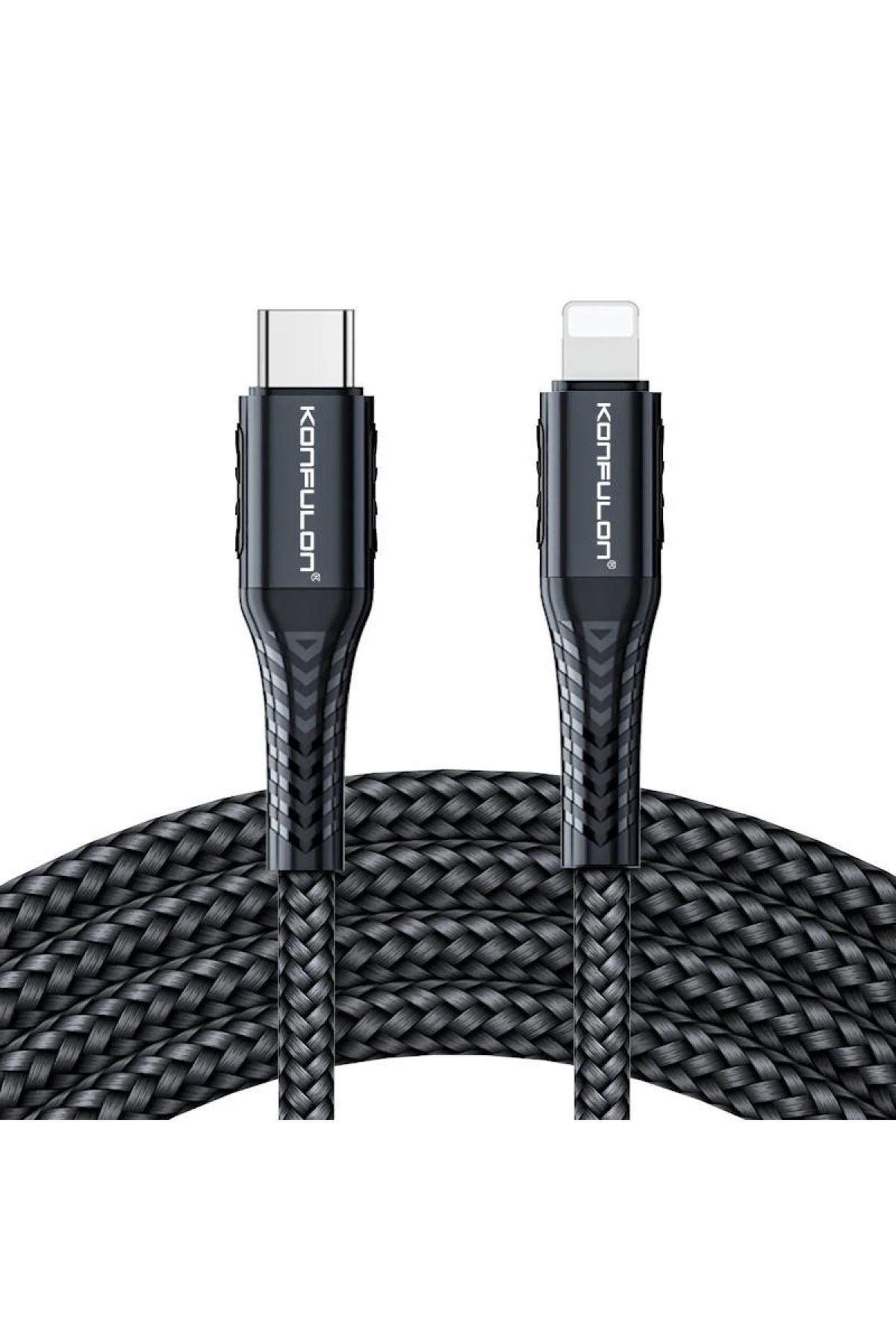 Konfulon S89 Metal Uçlu Lightning Kablo iphone Uyumlu 1M 2.4A - Siyah GLSTD