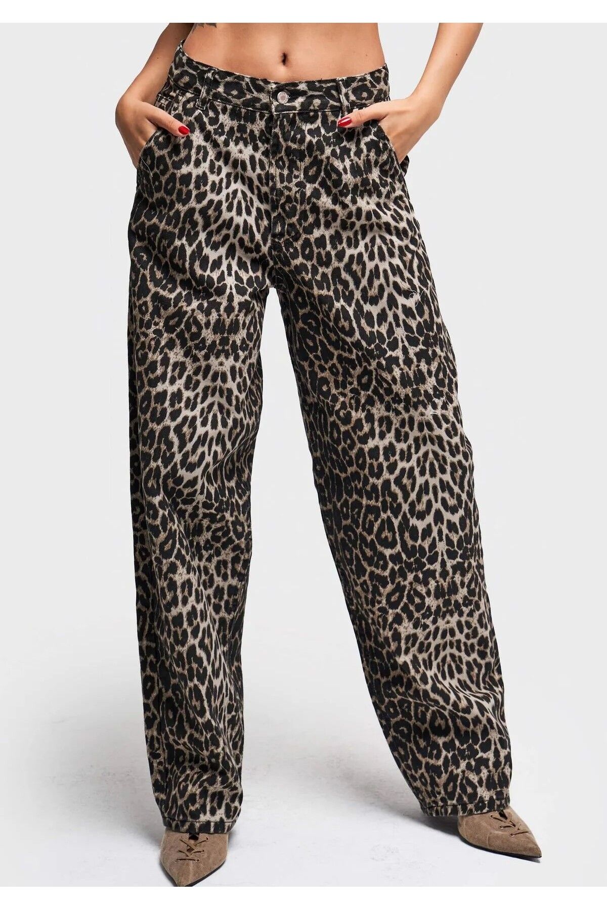 Lotus ORİGİNAL LEOPAR SKATER FİT KOTON DENİM PANTOLON