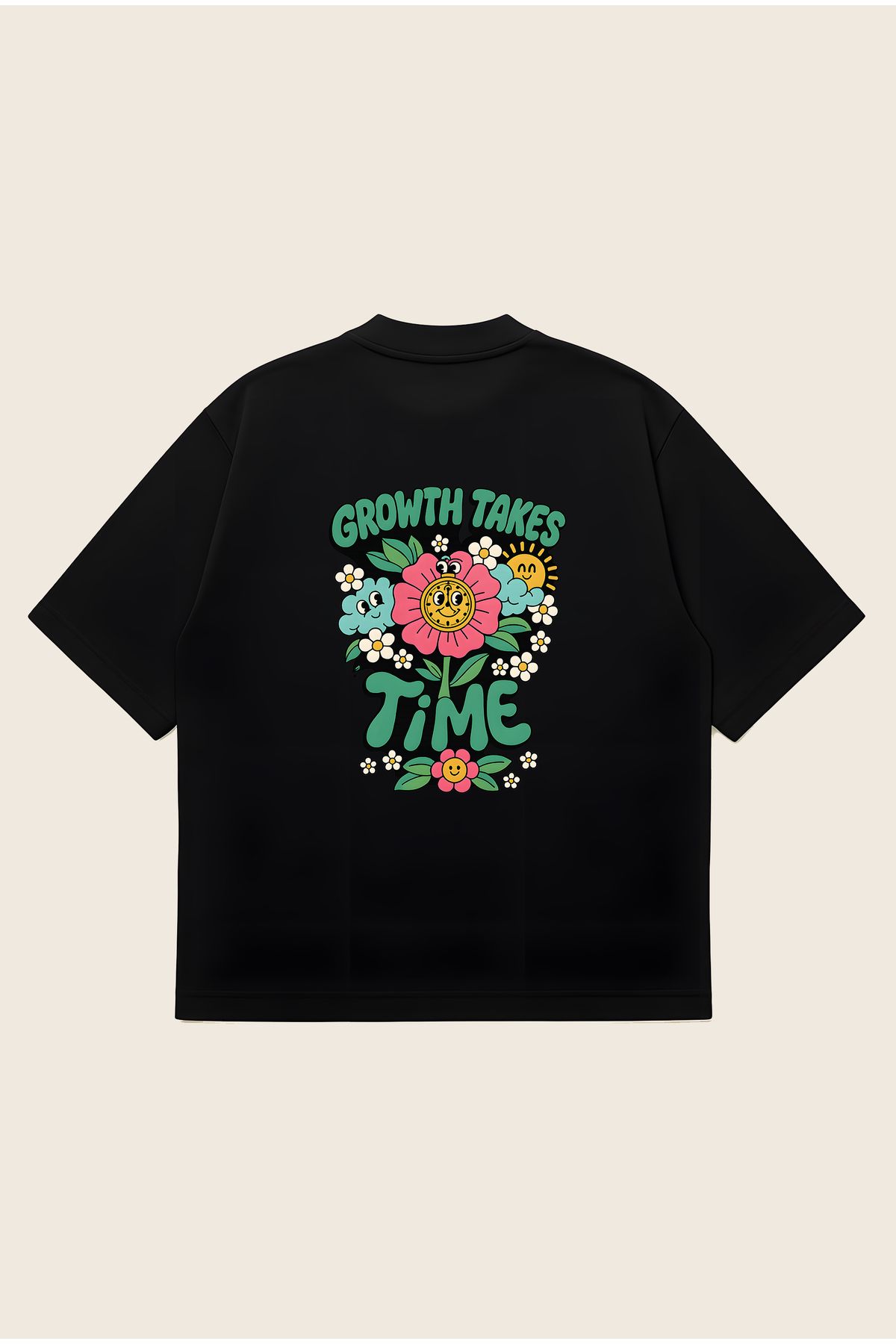 Moon Dancer Growth Takes Time Unisex Oversize Baskılı Boxy Fit Kalın Kumaşlı T-shirt