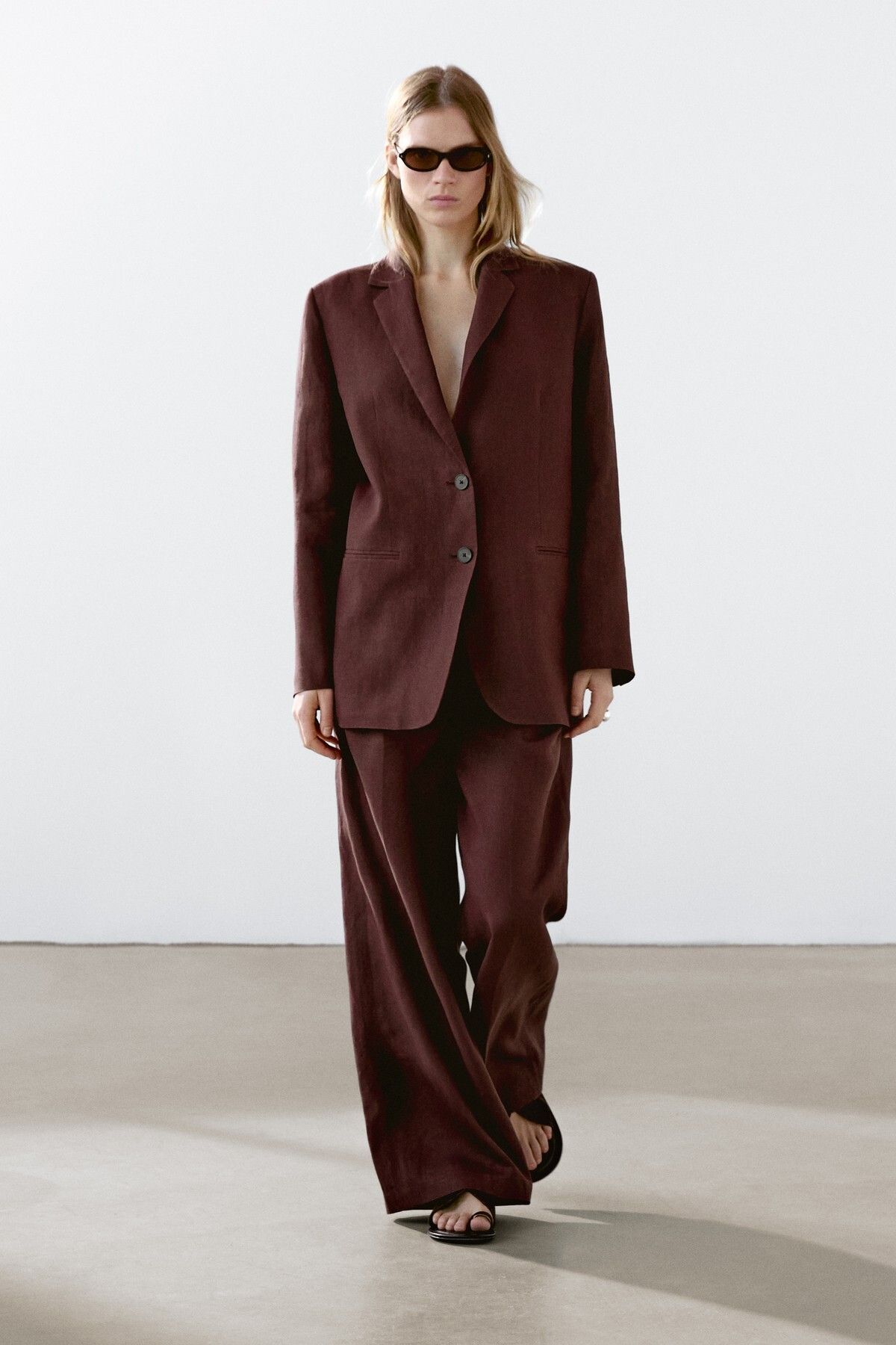 Massimo Dutti %100 keten iki düğmeli blazer