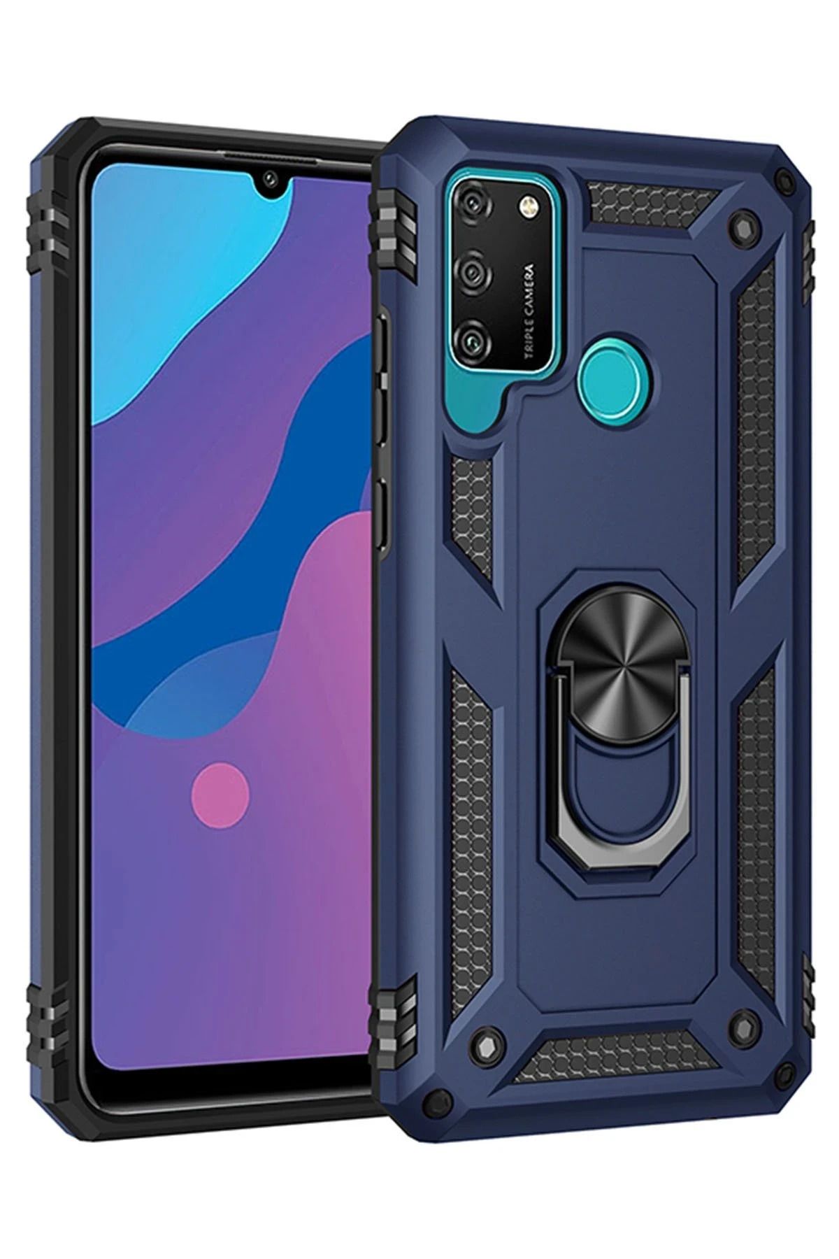 NewFace Huawei Y6P Kılıf Sofya Yüzüklü Silikon Kapak - Lacivert SVLRS