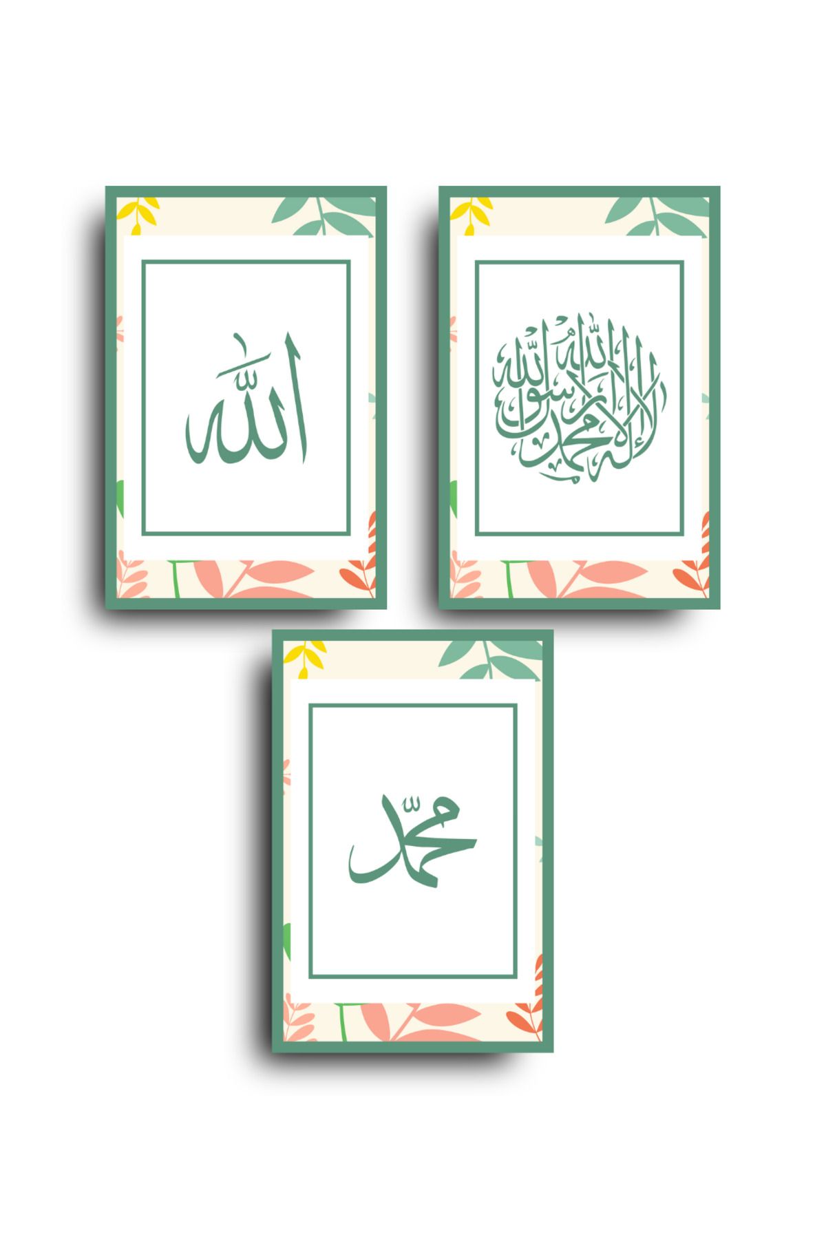 HİSRA Allah, Muhammed, Kelime-i Tevhid 3'lü Anlamlı İslami Tablo Seti