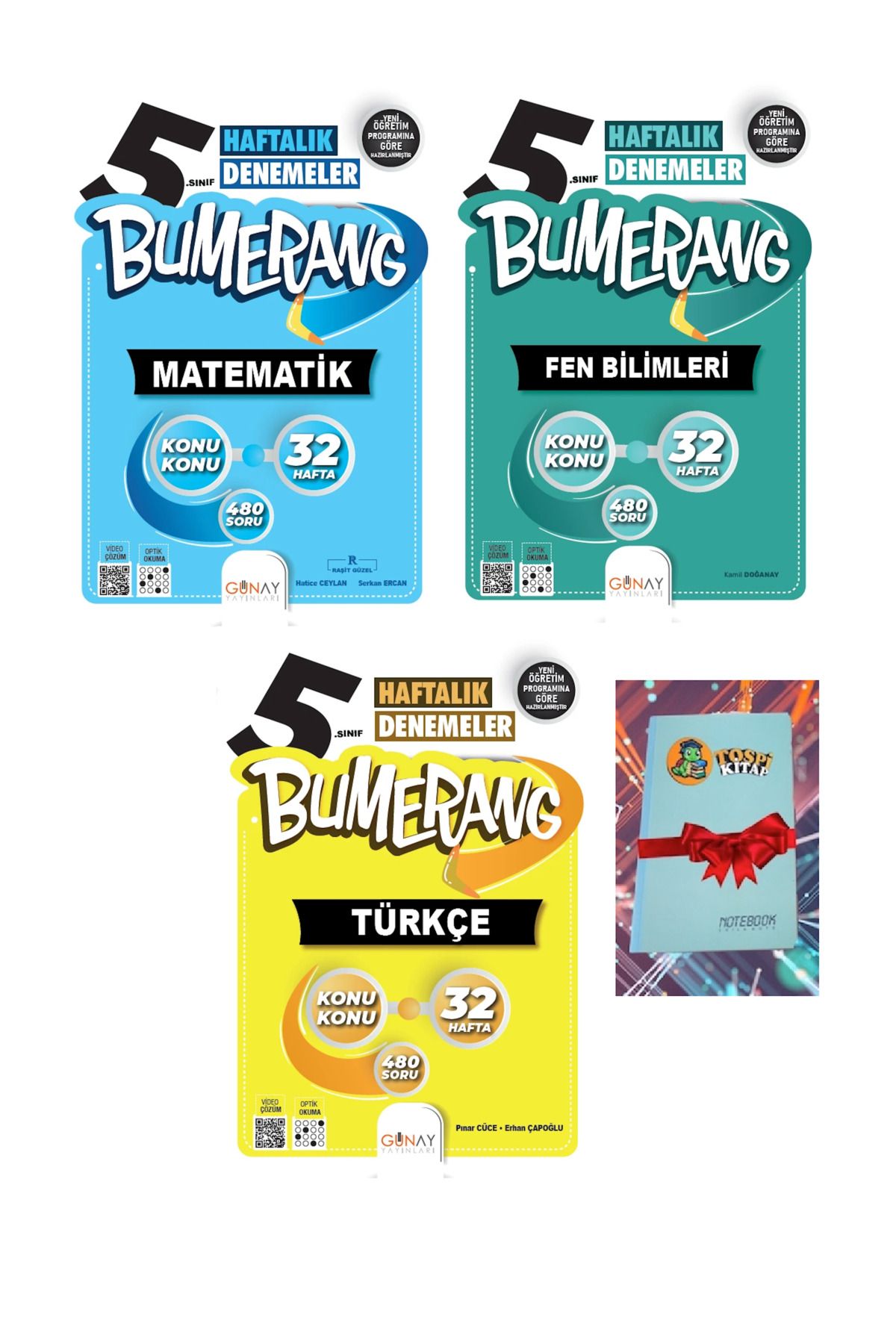 Günay Yayınları Bumerang 32 Haftalık FEN BİLİMLERİ + MATEMATİK + TÜRKÇE Denemeleri (NOT DEFTERİ HEDİYE)