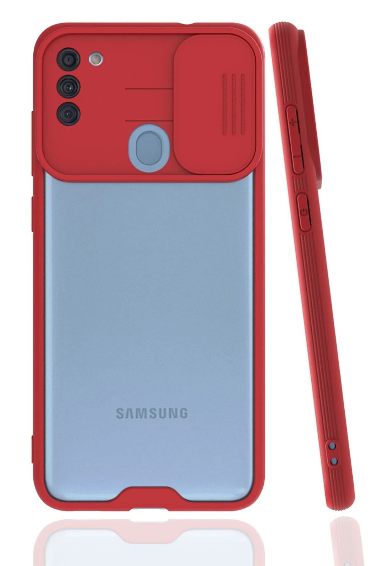 NewFace Samsung Galaxy A11 Kılıf Platin Kamera Koruma Silikon - Kırmızı GLSTD