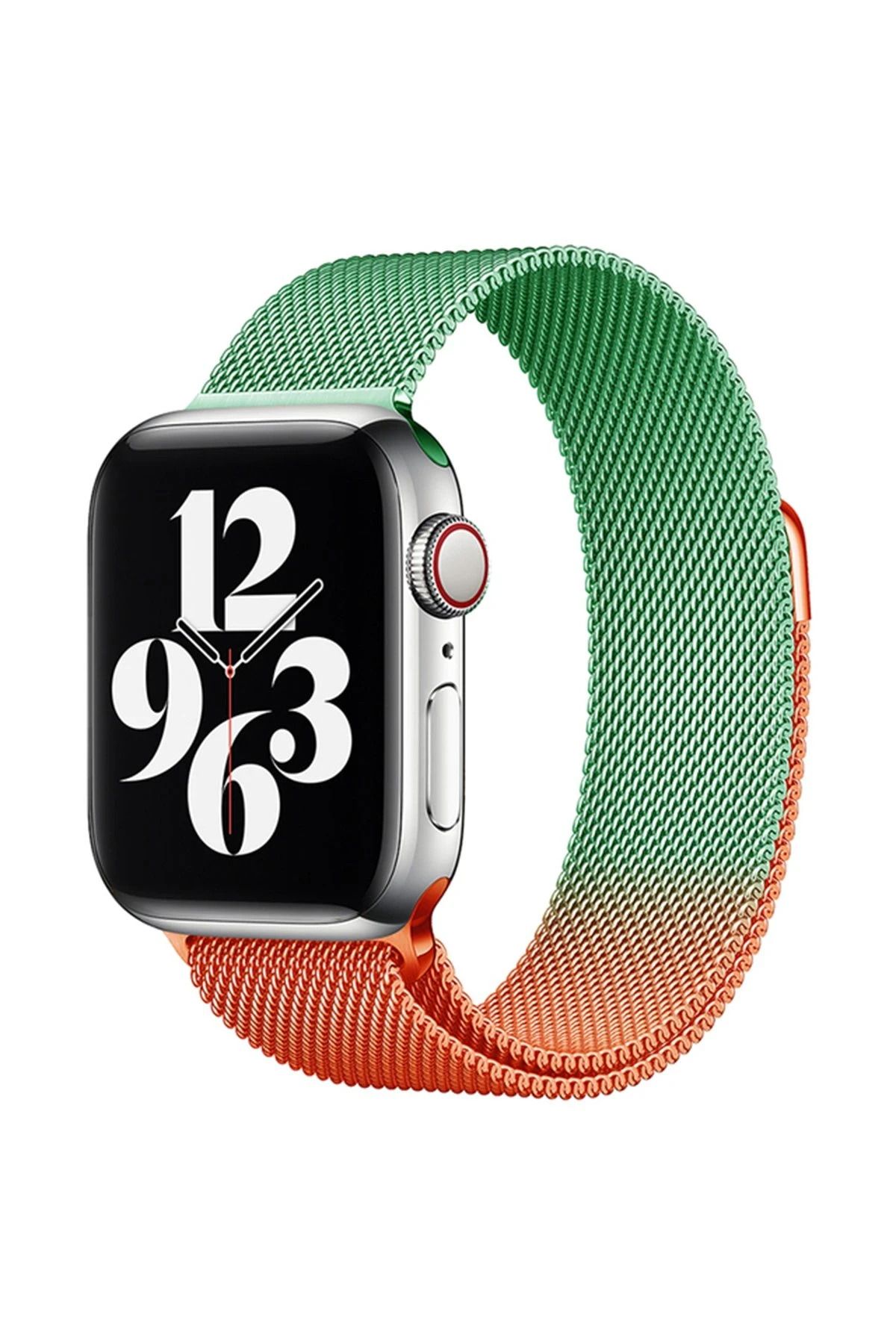 NewFace Apple Watch 38mm Metal Mıknatıslı Kordon - Turuncu-Yeşil WLZOR