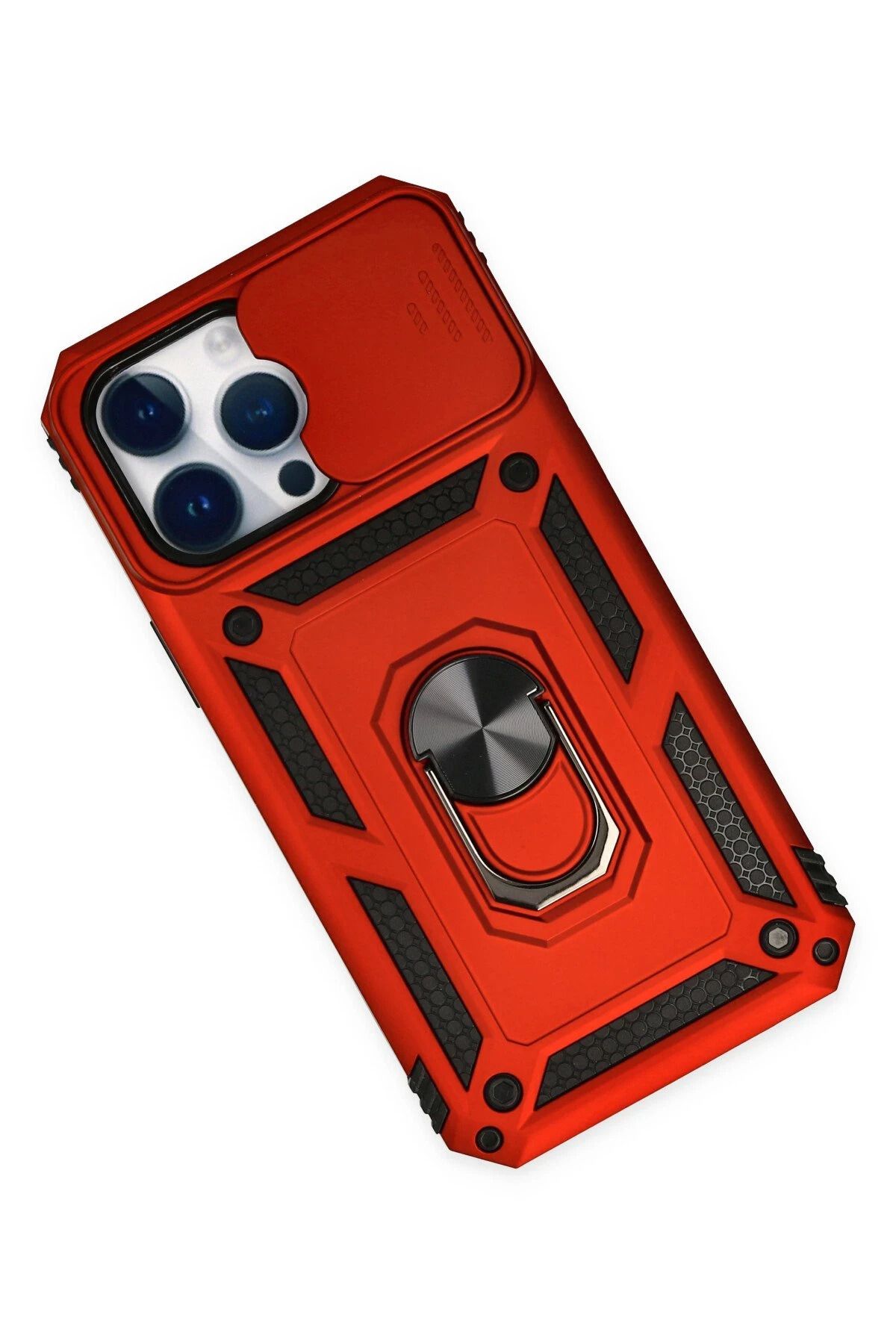 NewFace iPhone 14 Pro Max Kılıf Pars Lens Yüzüklü Silikon - Kırmızı GLSTD