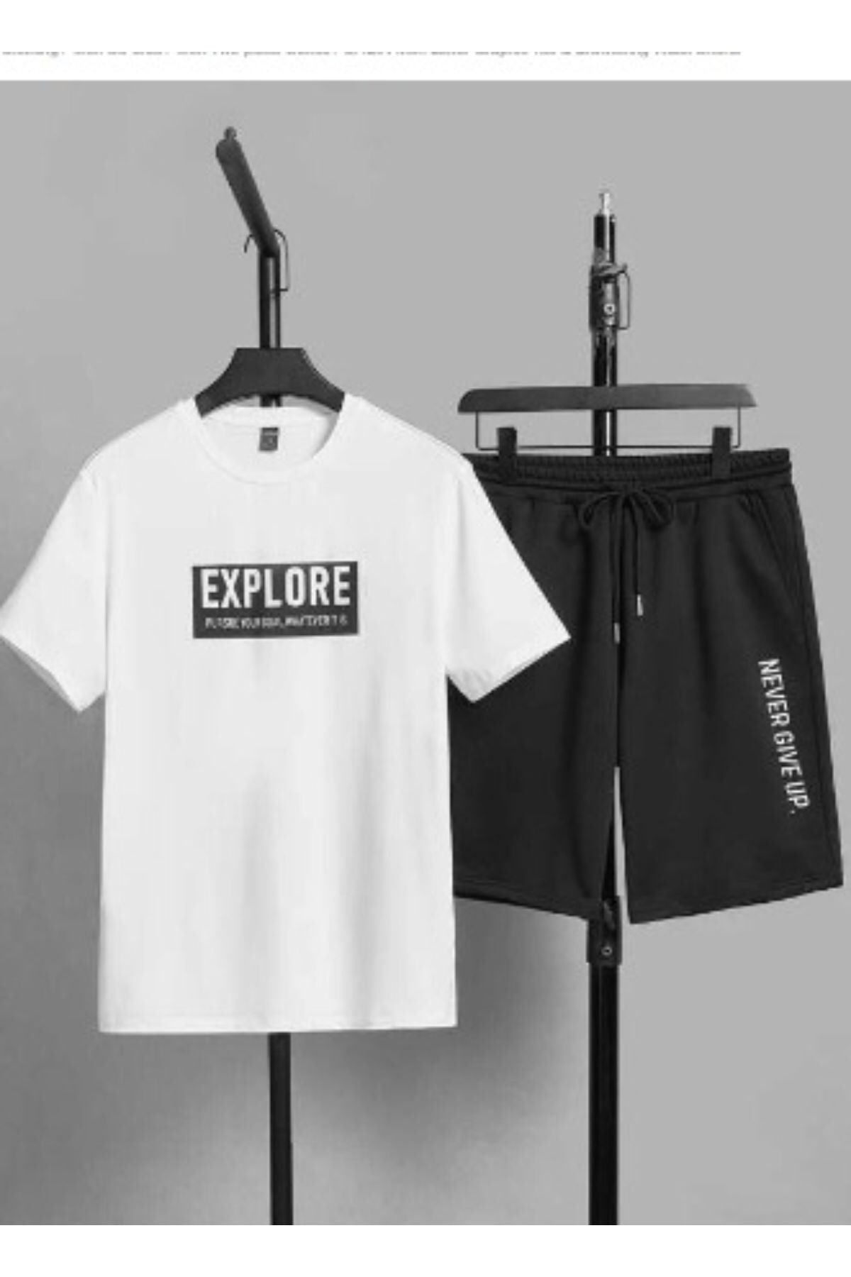 GIANTSTORE Erkek Siyah Explore Baskılı Şort Takım