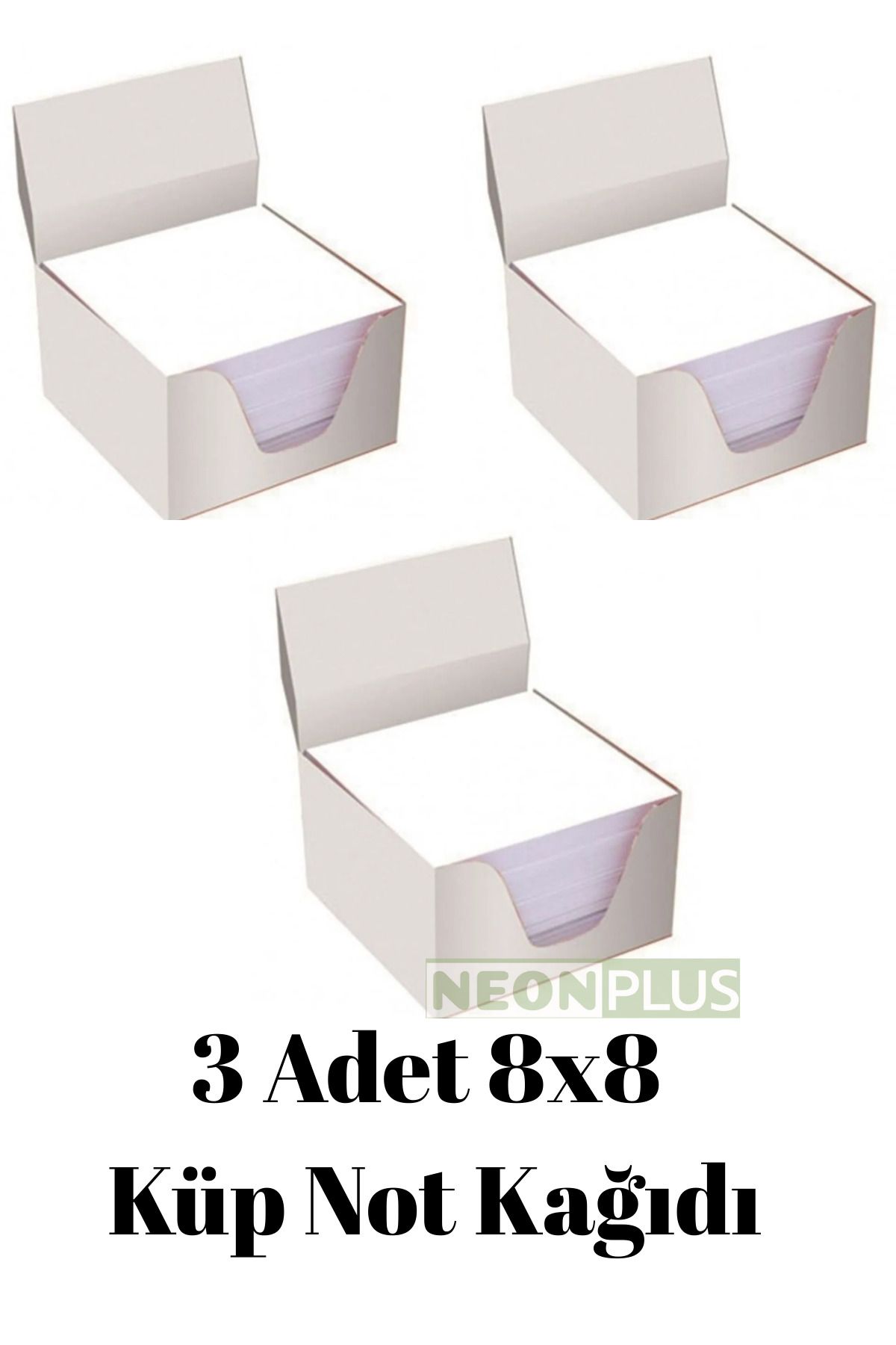 NEON PLUS-3Pcs 8X8X6 Cube Note Paper White Color, Cube Block 1