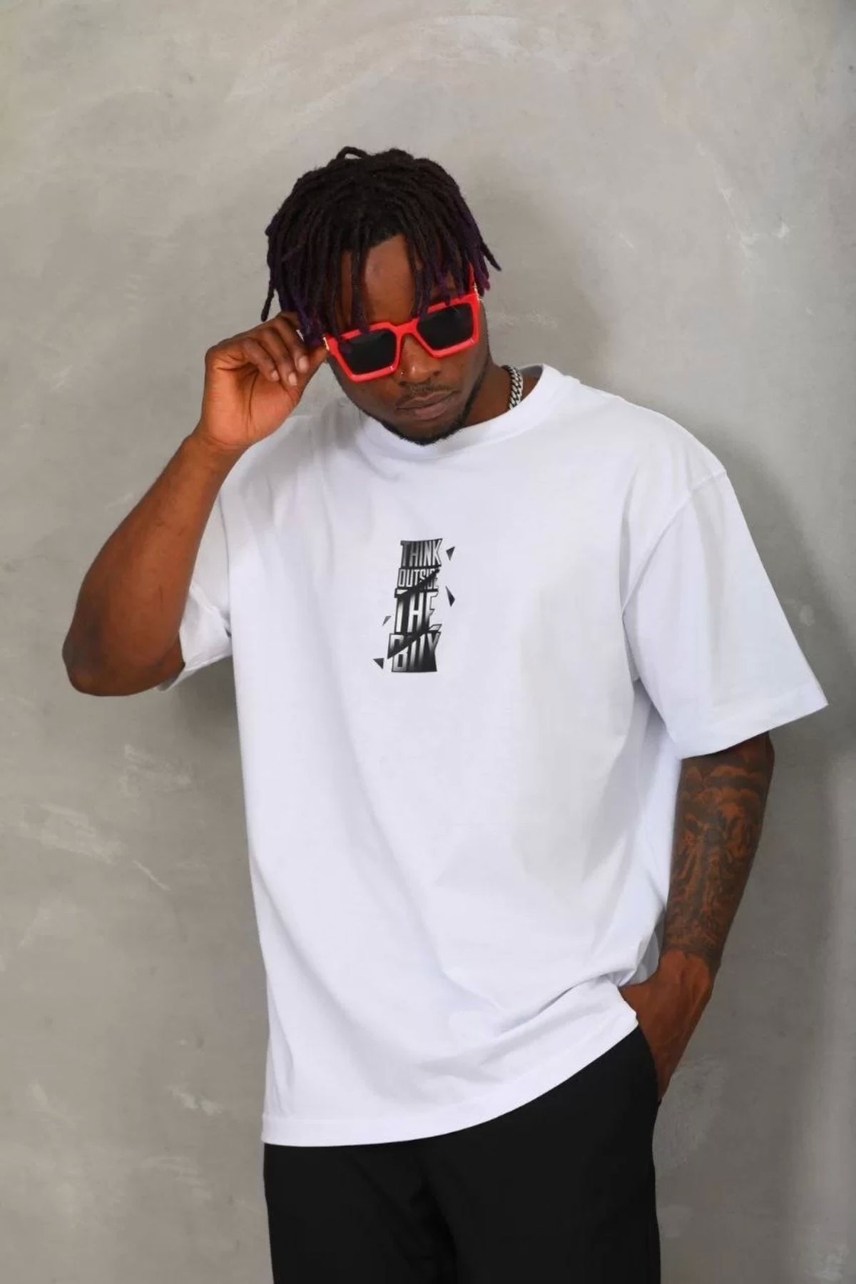 CVS Unisex Oversize Baskılı Bisiklet Yaka T-Shirt - Beyaz