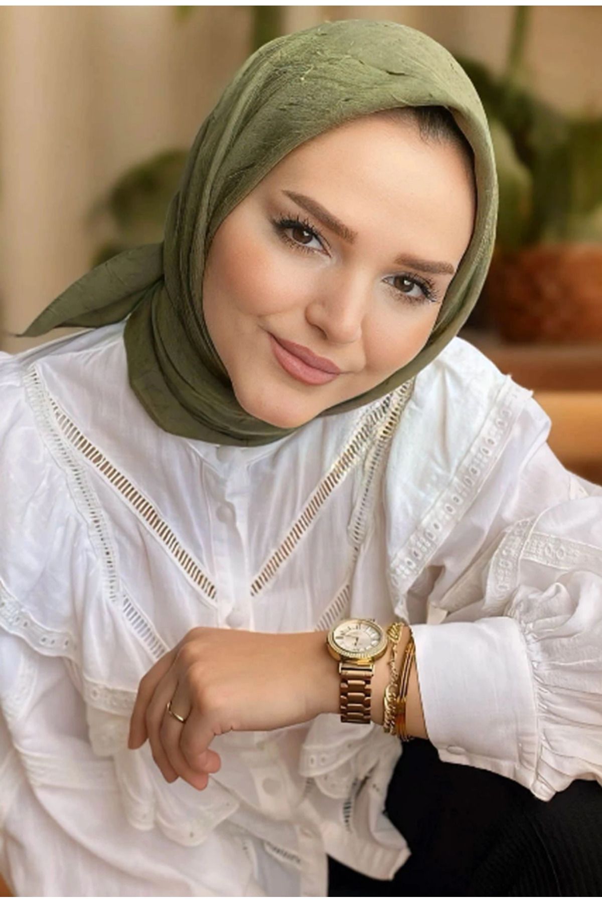 Tugchic Bags Haki Bambu Düz Desen Eşarp