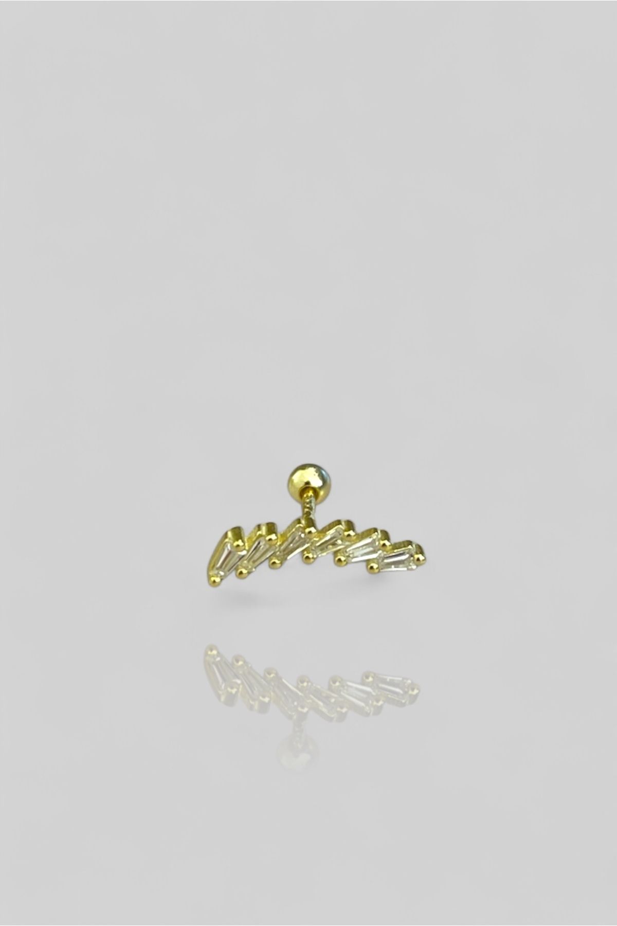 Siminkari 925 Gümüş Mikron Altın Kaplama Baget Taşlı Yarım Ay Piercing Tragus Helix Kıkırdak