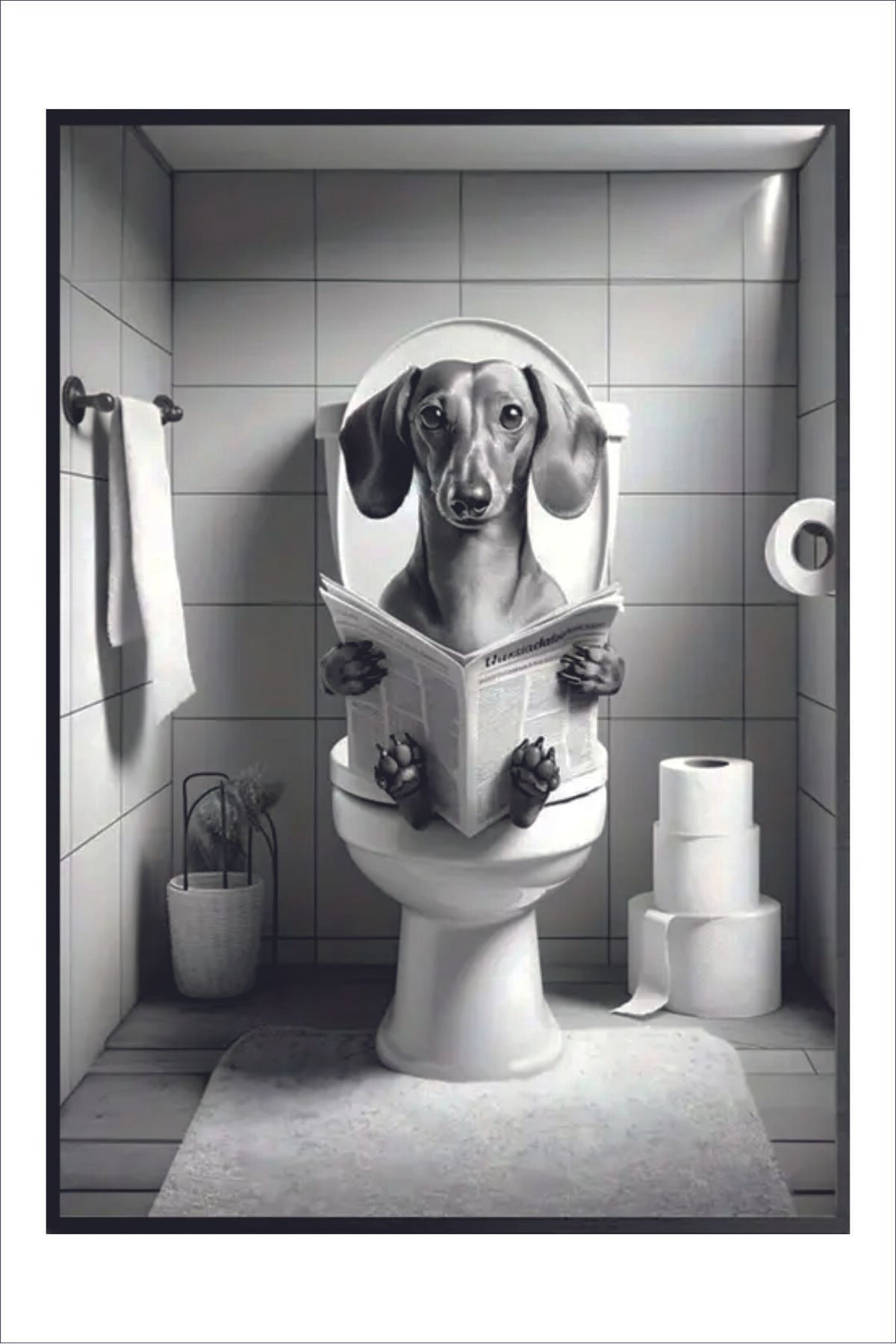 Yeni Yıldız Reklam GAZETE OKUYAN KÖPEK TEMALI ÇERÇEVE GÖRÜNÜMLÜ A4 TABLO