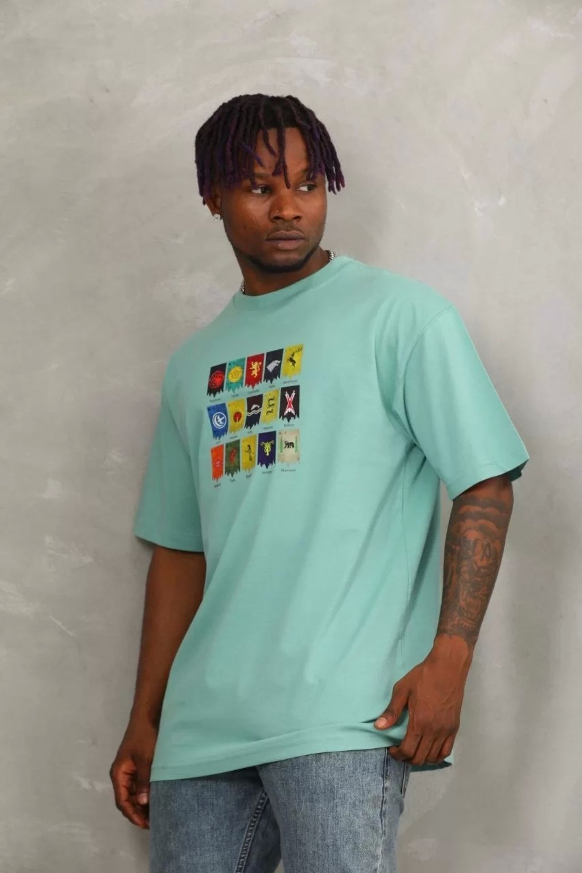 CVS Unisex Oversize Baskılı Bisiklet Yaka T-Shirt - Mint Yeşili