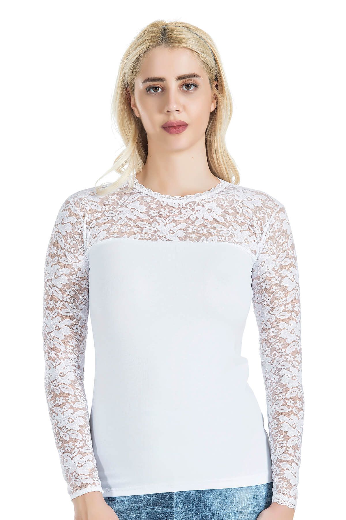 Shop58 Hediye Cantam Uzun Kol Dantelli Kadın Tişört 243