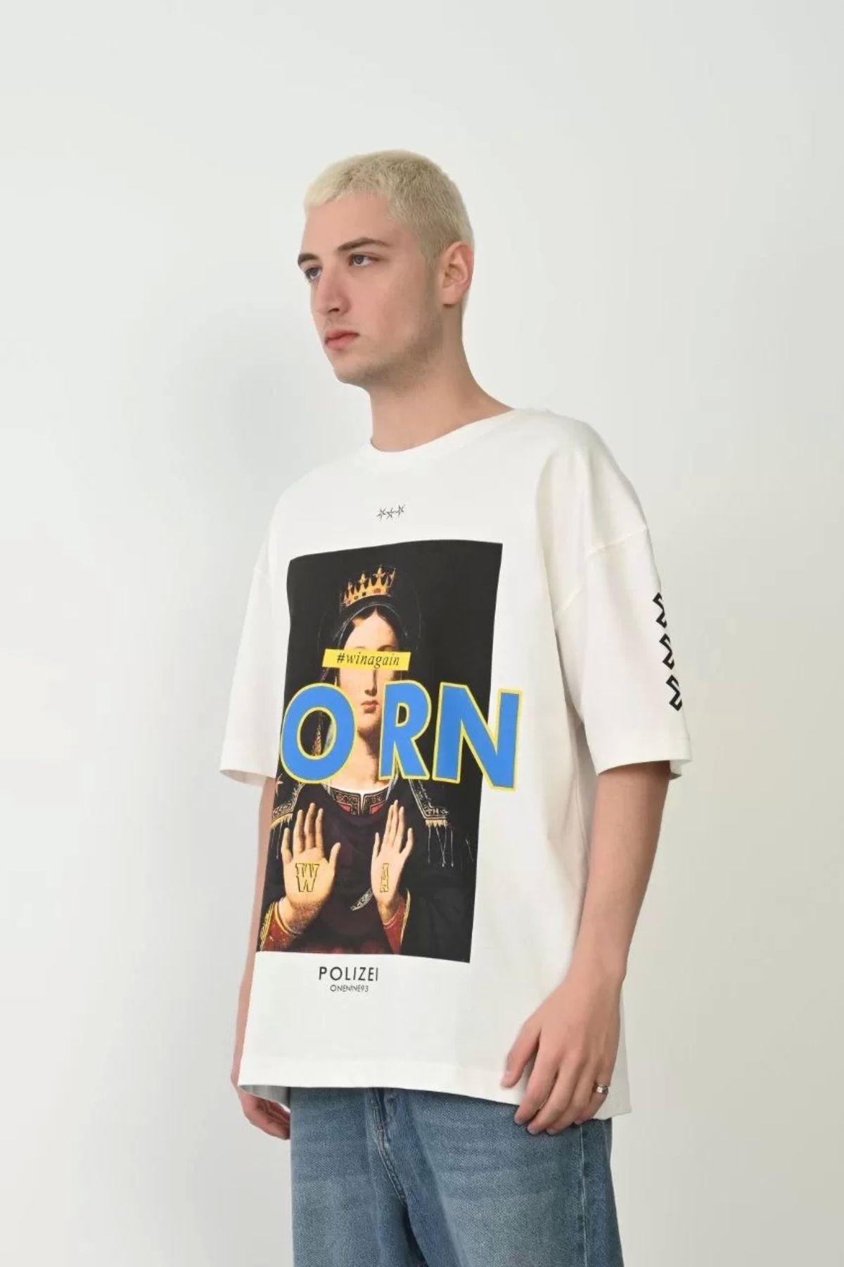 CVS Unisex Baskılı Bisiklet Yaka Oversize T-Shirt - Beyaz
