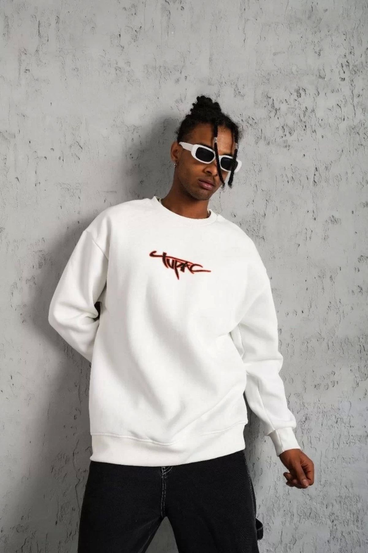 CVS Erkek 3 İplik Gangster Baskılı Sweatshirt - Beyaz