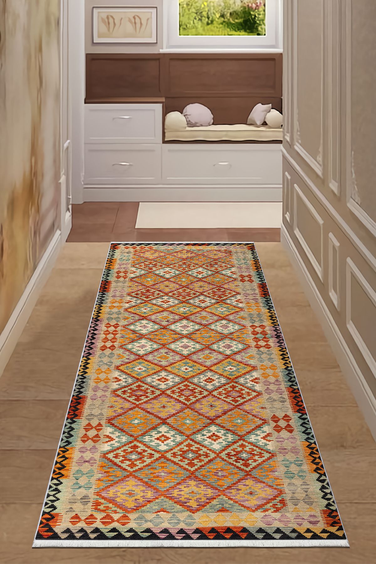 CENTER AVM Vintage Yolluk Makinede Yıkanabilir Halı Kaymaz Taban Halı