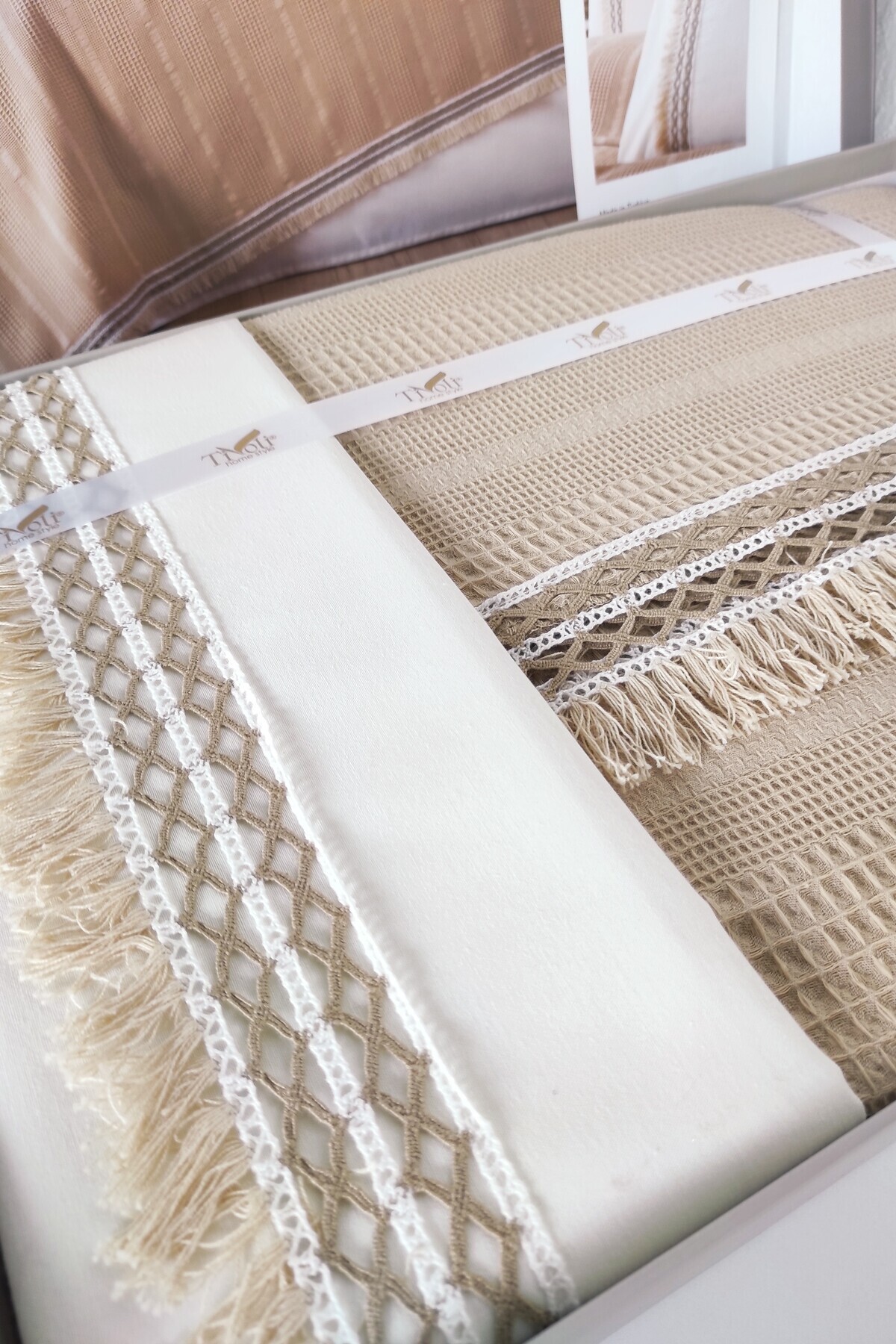 Sevim-Tivoli Double Lace 4 Piece Pike Set Dowry-Melanie-Cappuccino 4