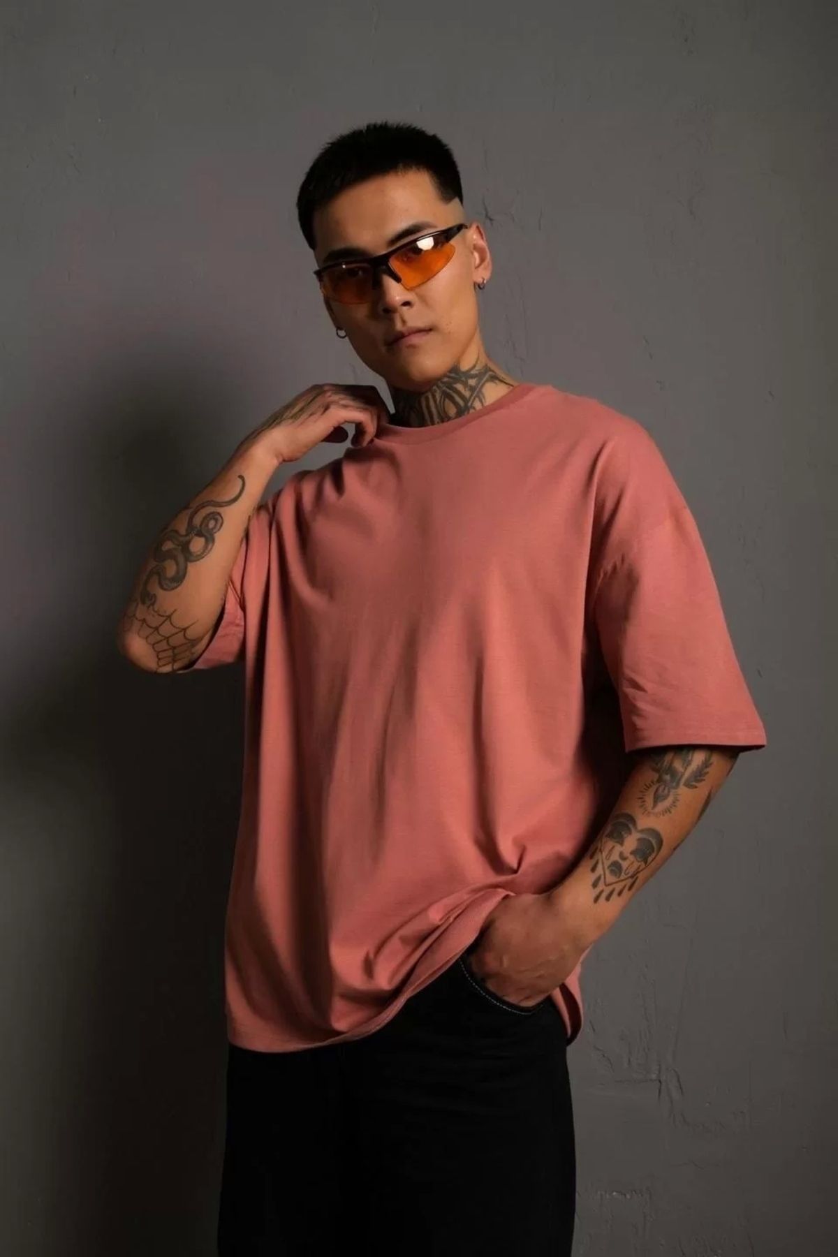 CVS Erkek 24/1 Düz A Kalite Oversize T-shirt - Mavi