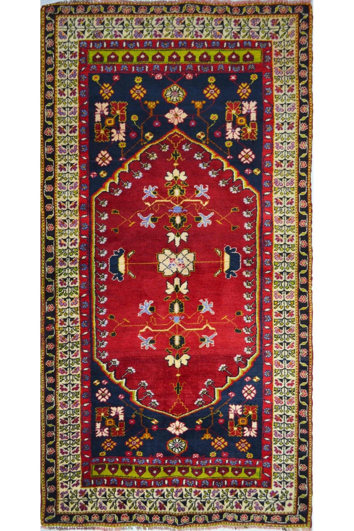 Handmade Vintage Konya Karapınar Halısı Kırmızı ve Lacivert Renk 119x237 cm (2.82 m²)