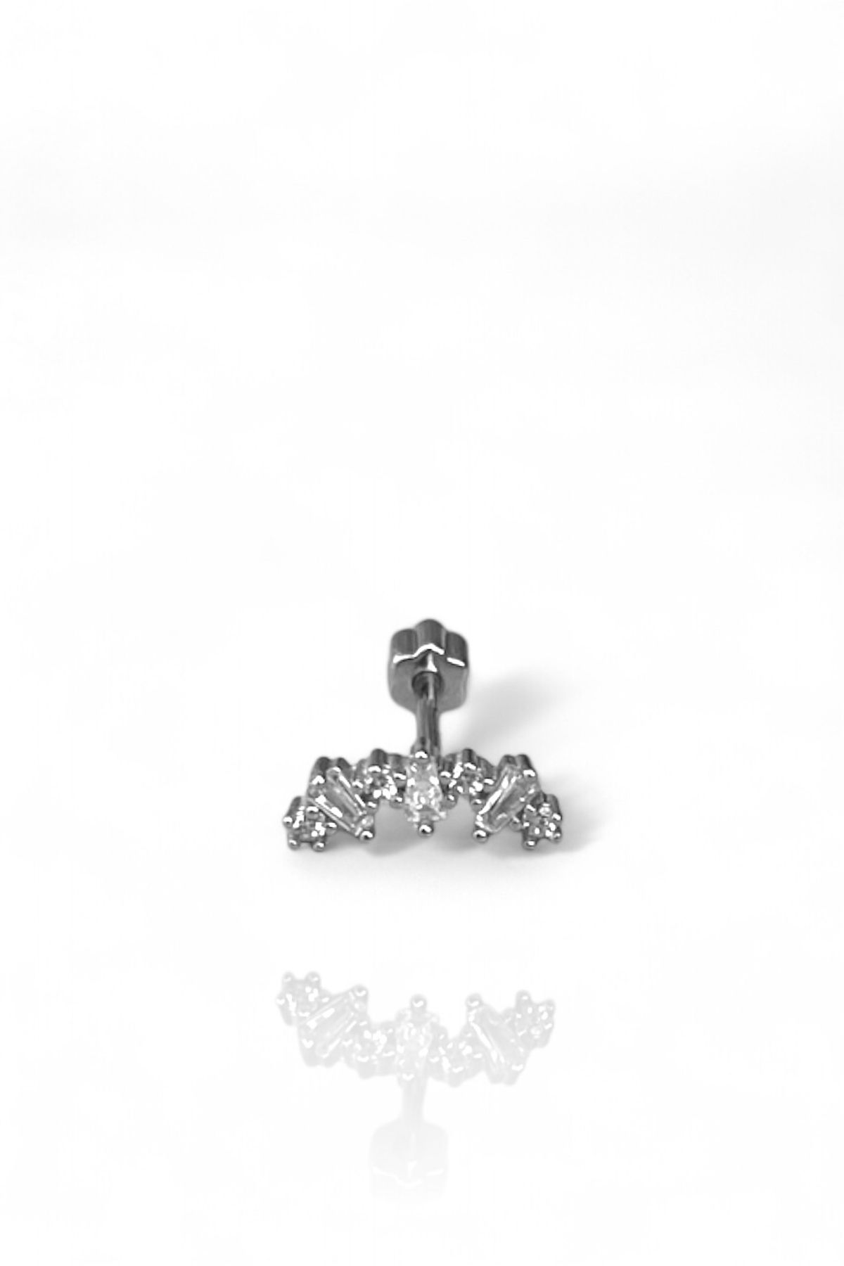 Siminkari 925 Ayar Gümüş Zirkon Baget Taşlı Helix Kıkırdak Piercing RODYUMLU