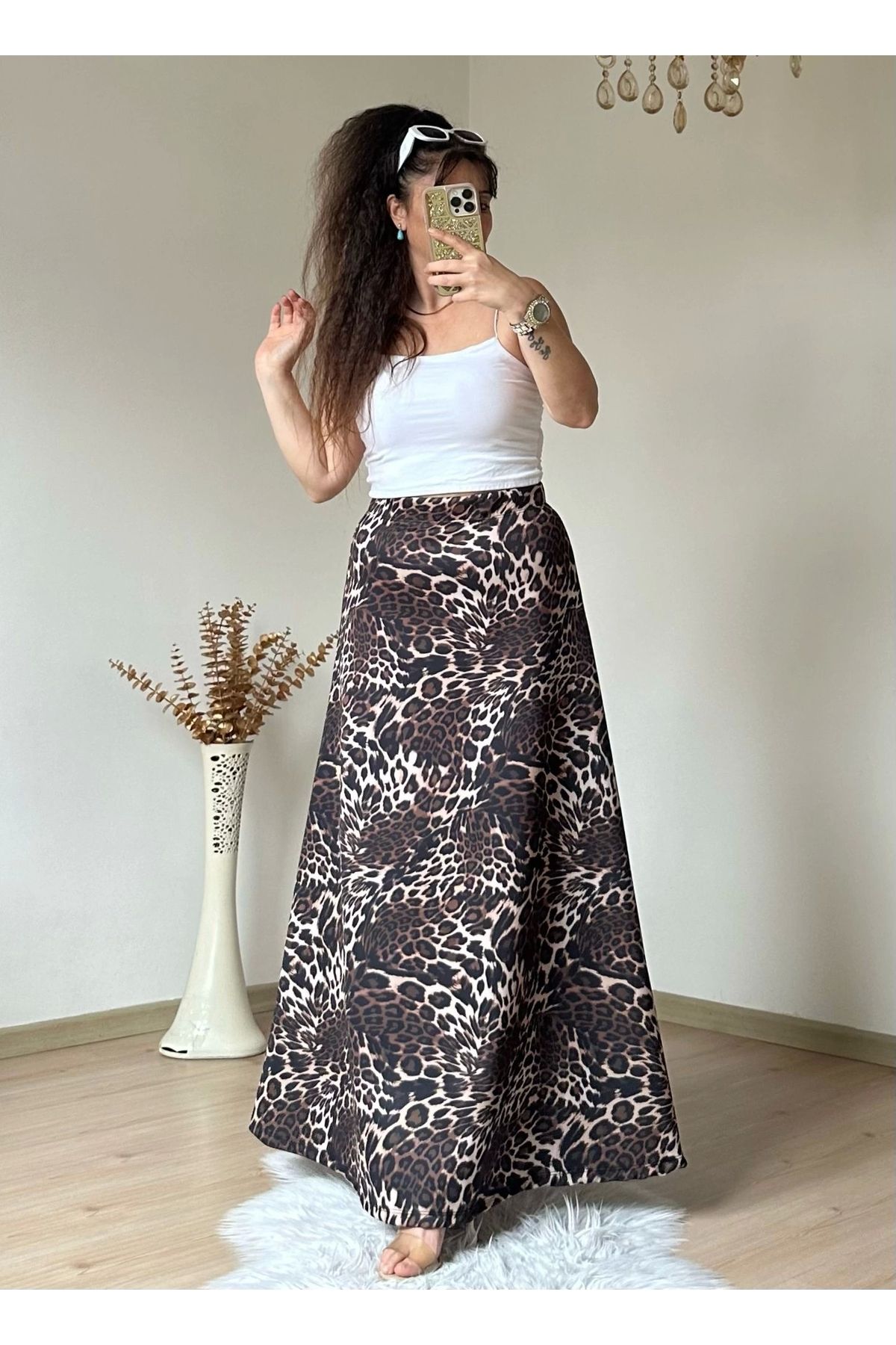 azra moda Uzun Leopar Etek
