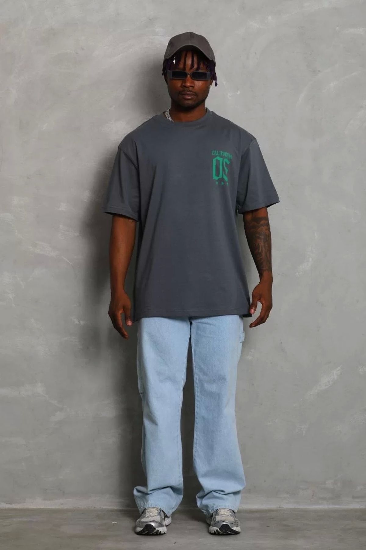 CVS Unisex Oversize Baskılı Bisiklet Yaka T-Shirt - Füme