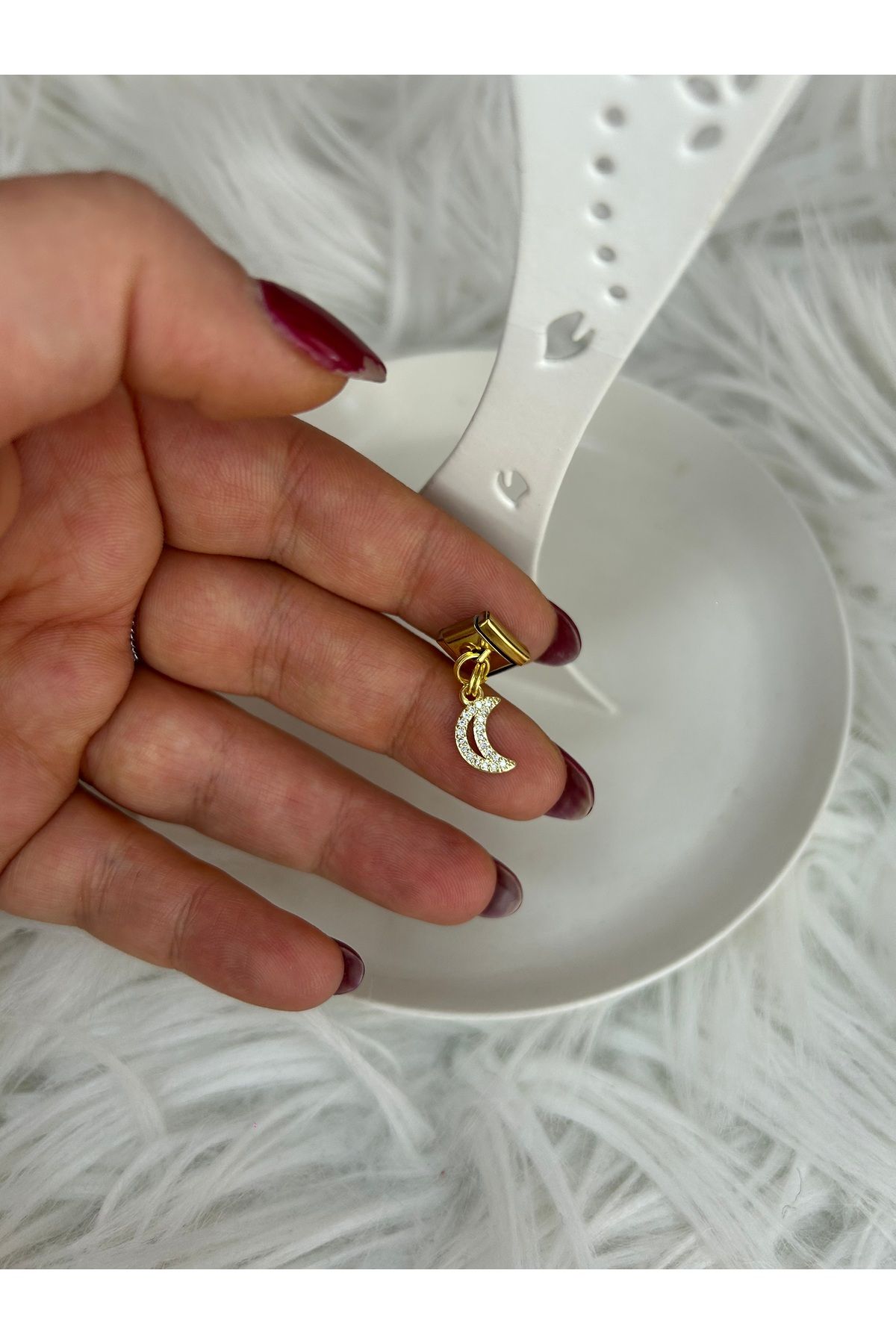 stainles steel ÇELİK GOLD İÇ İÇE GEÇMELİ HİLAL TEMALI CHARM