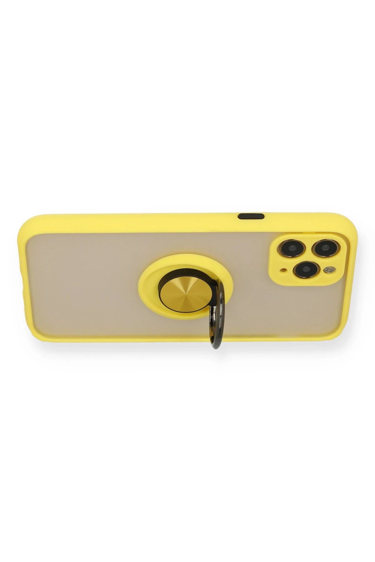 NewFace iPhone 11 Pro Max Kılıf Montreal Yüzüklü Silikon Kapak - Sarı NRMSA