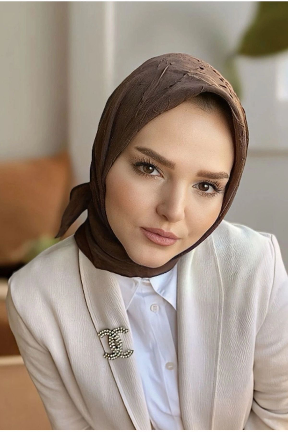 Tugchic Bags Koyu Kahve Bambu Düz Desen Eşarp