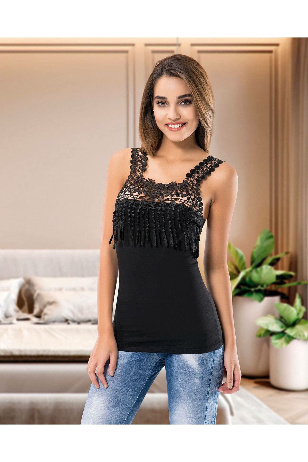 Shop58 Hediye Cantam Kalın Güpür Askılı Atlet 129