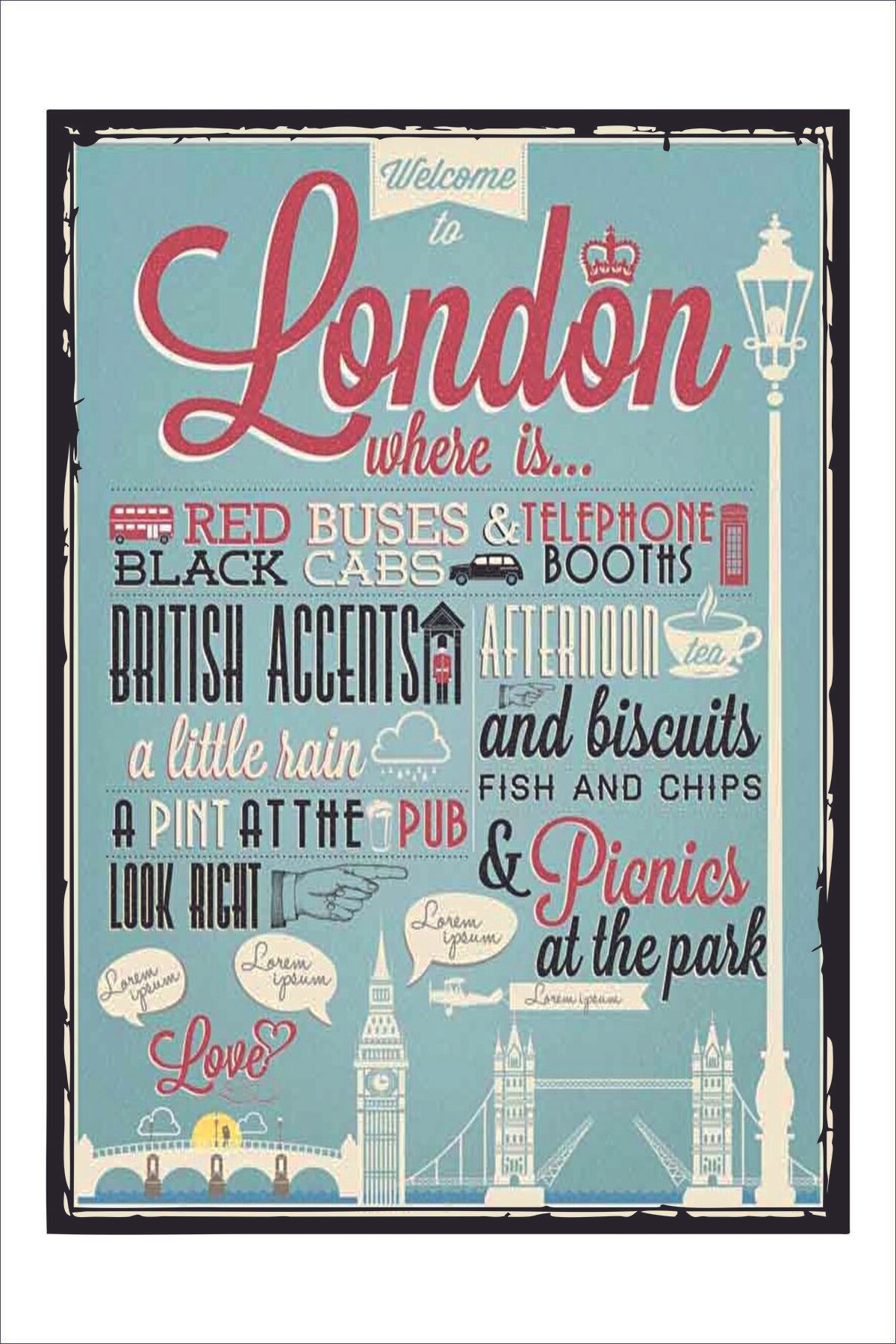Yeni Yıldız Reklam RETRO WELCOME TO LONDON VİNTAGE A4 TABLO