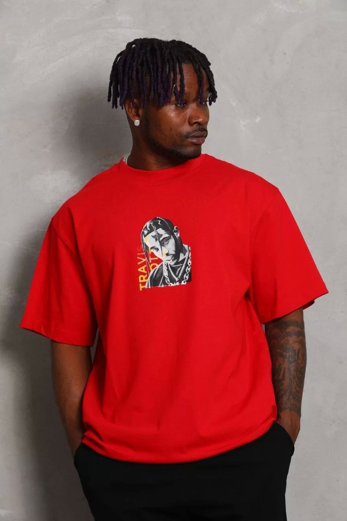 CVS Unisex Oversize Baskılı Bisiklet Yaka T-Shirt - Kırmızı