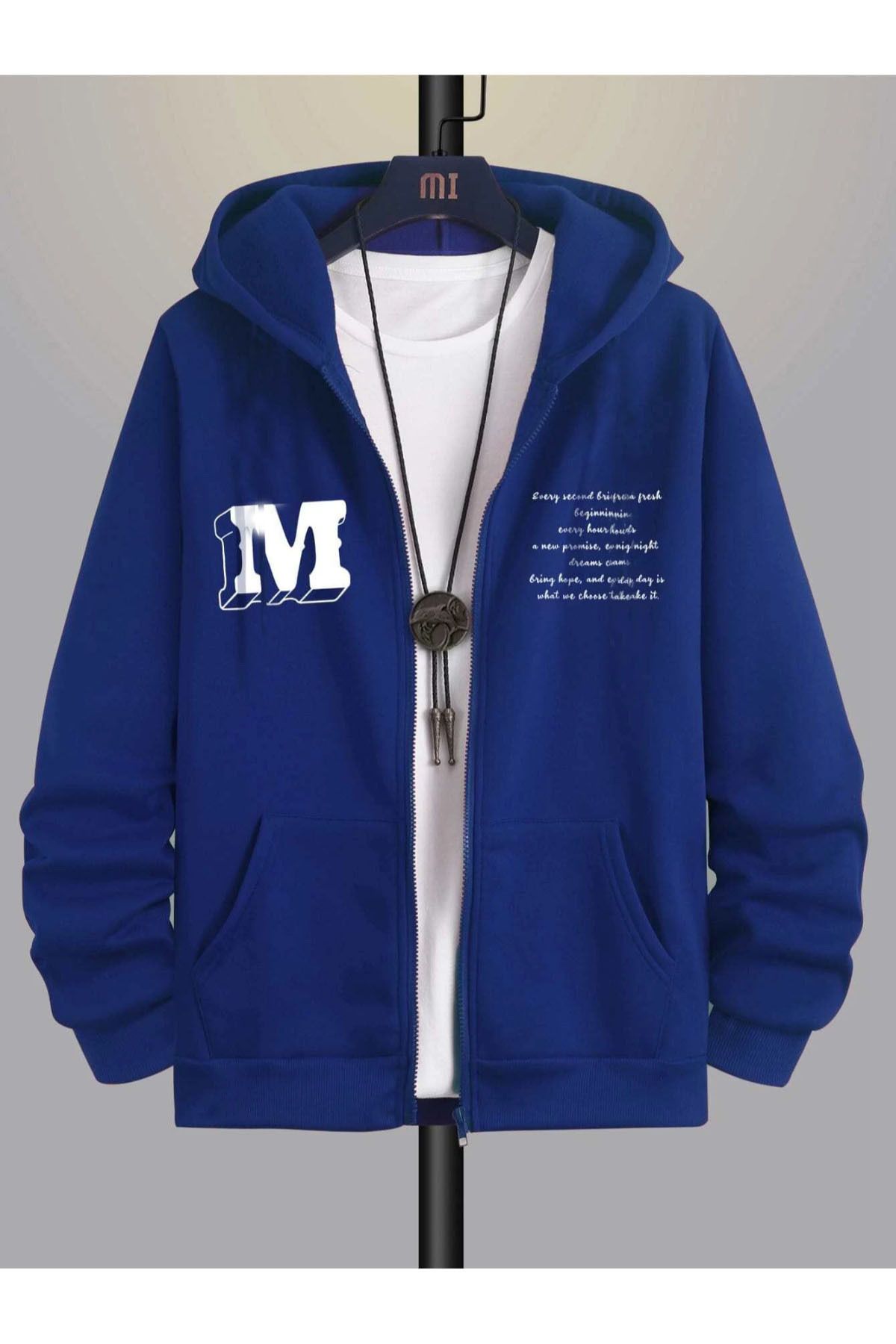 GIANTSTORE Mavi IM Baskılı Oversize Fermuarlı Hırka Unisex