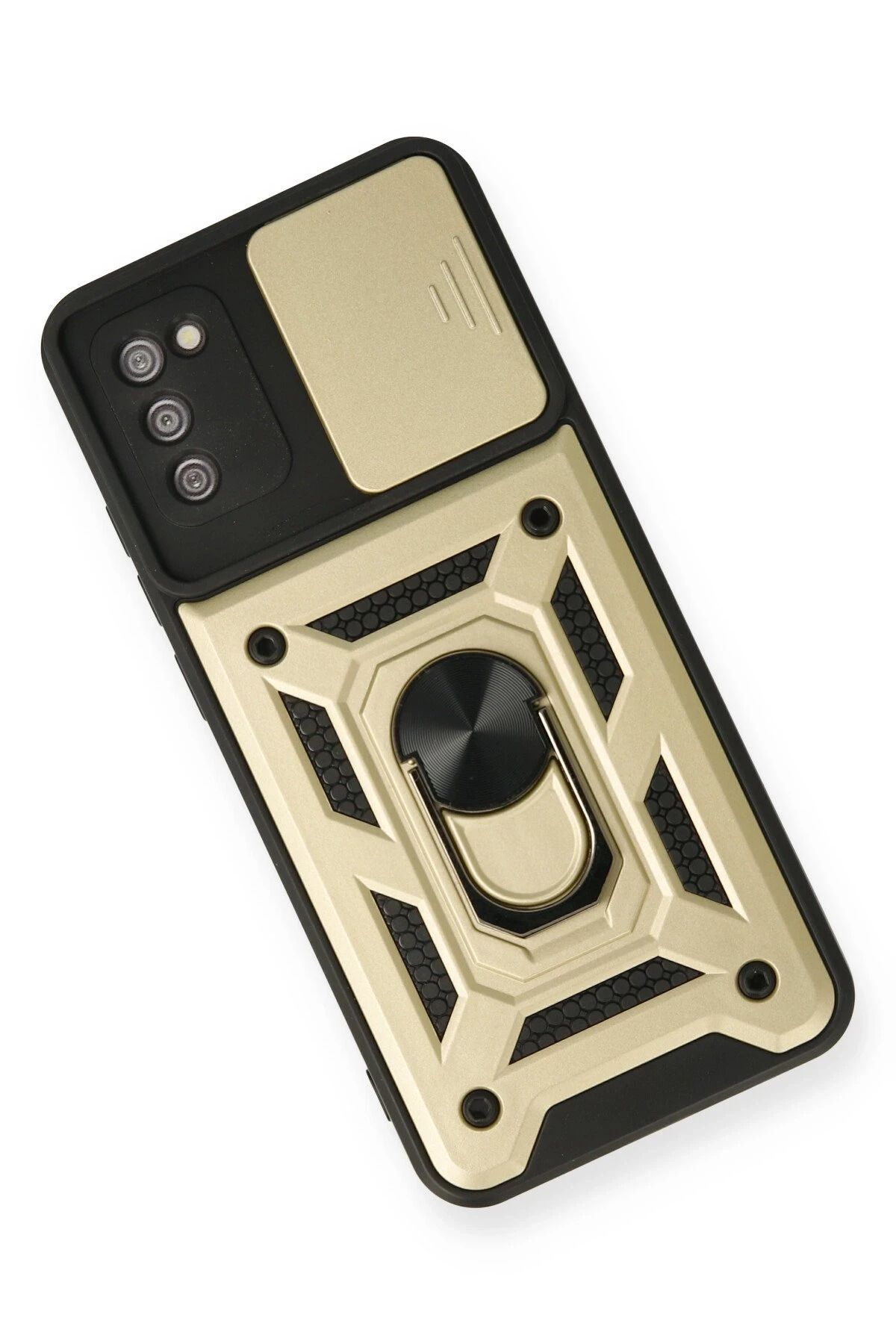 NewFace Samsung Galaxy A02S Kılıf Pars Lens Yüzüklü Silikon - Gold SVLRS