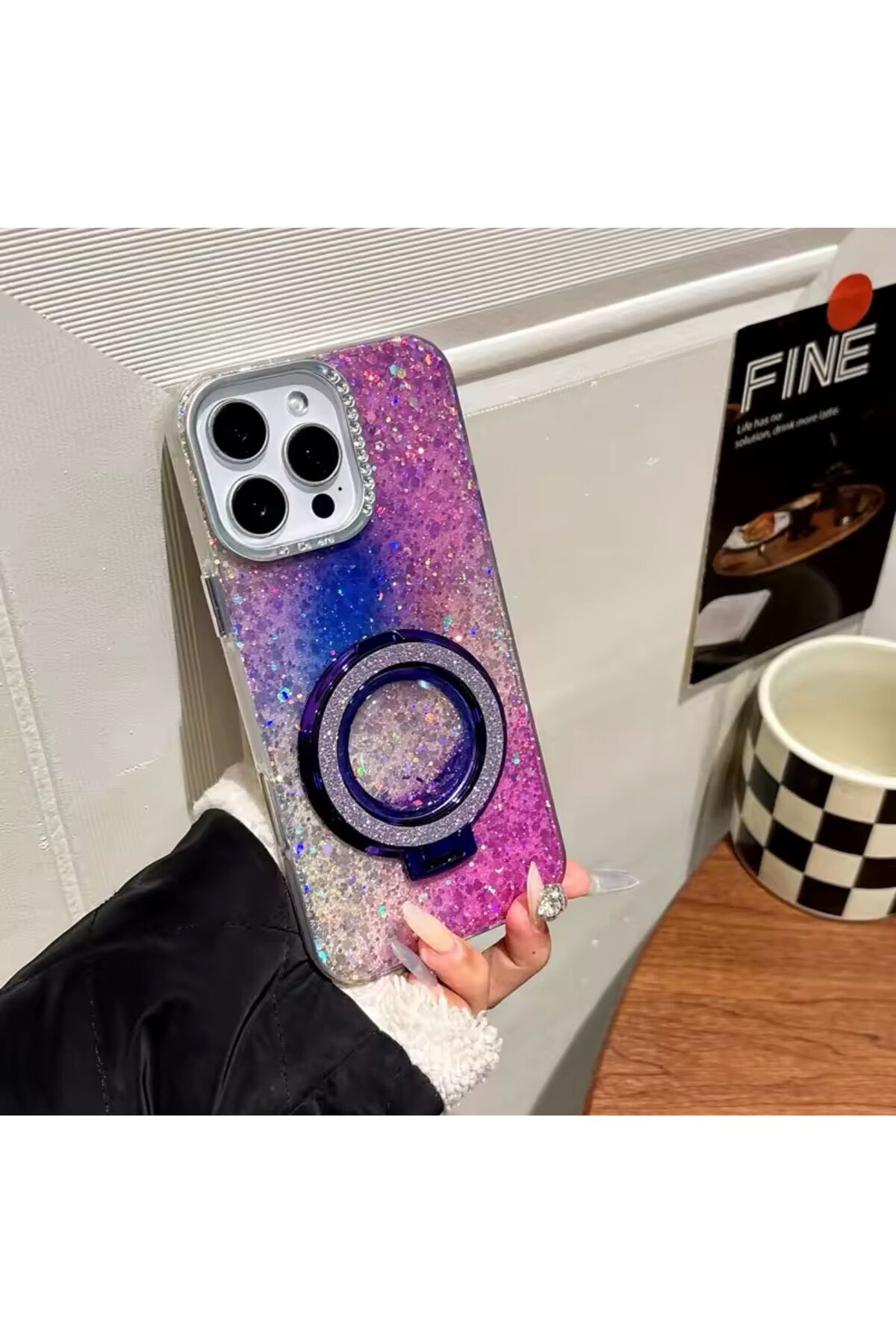 PEXURA TECH Apple İphone 14 Pro Taşlı Standlı Magsafe Destekli Premium Kapak Kılıf