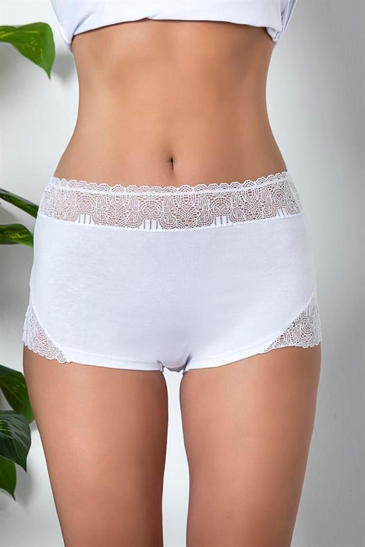 Shop58 Dantel Detaylı Boxer Beyaz