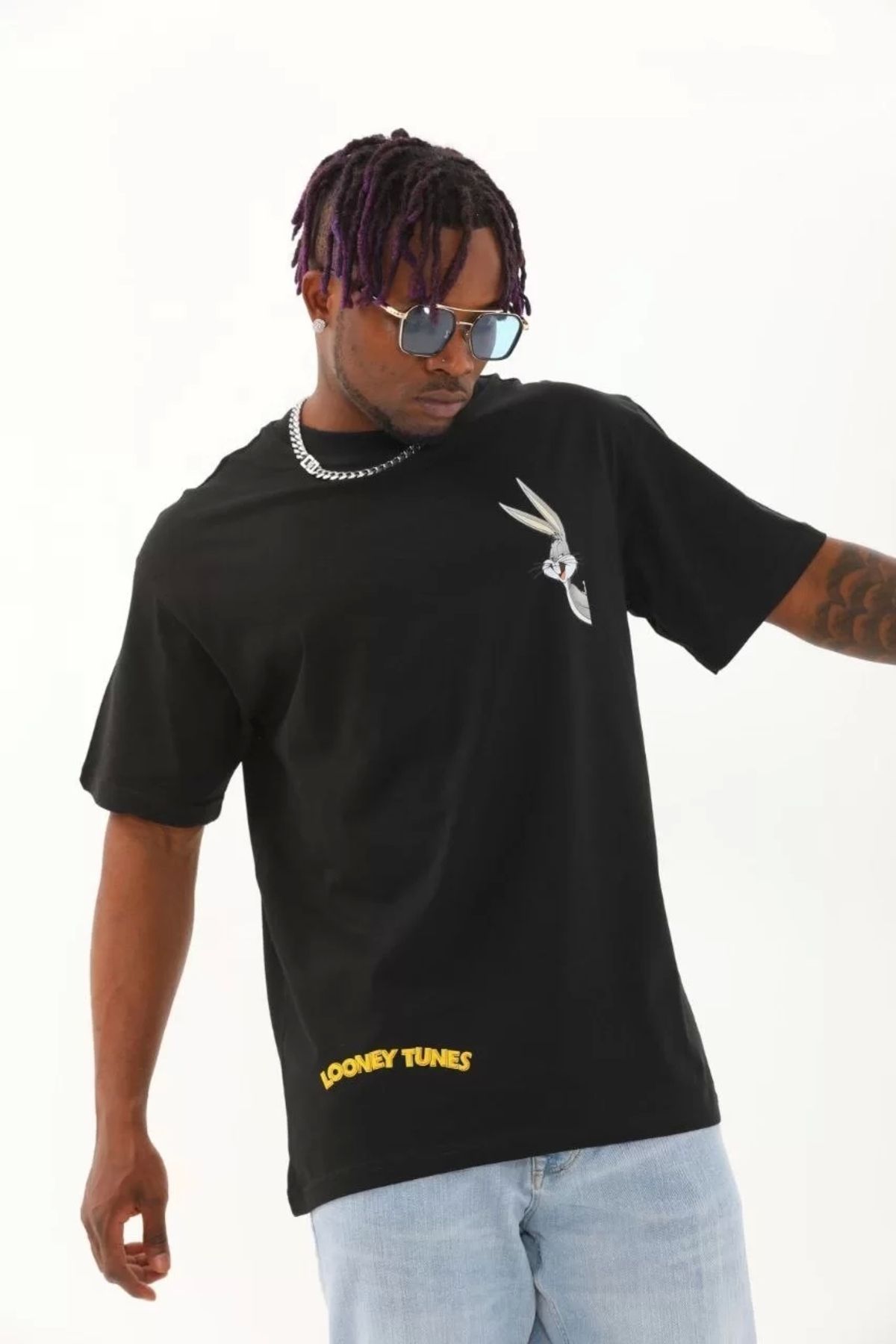 CVS Unisex Oversize Baskılı Bisiklet Yaka T-Shirt - Siyah