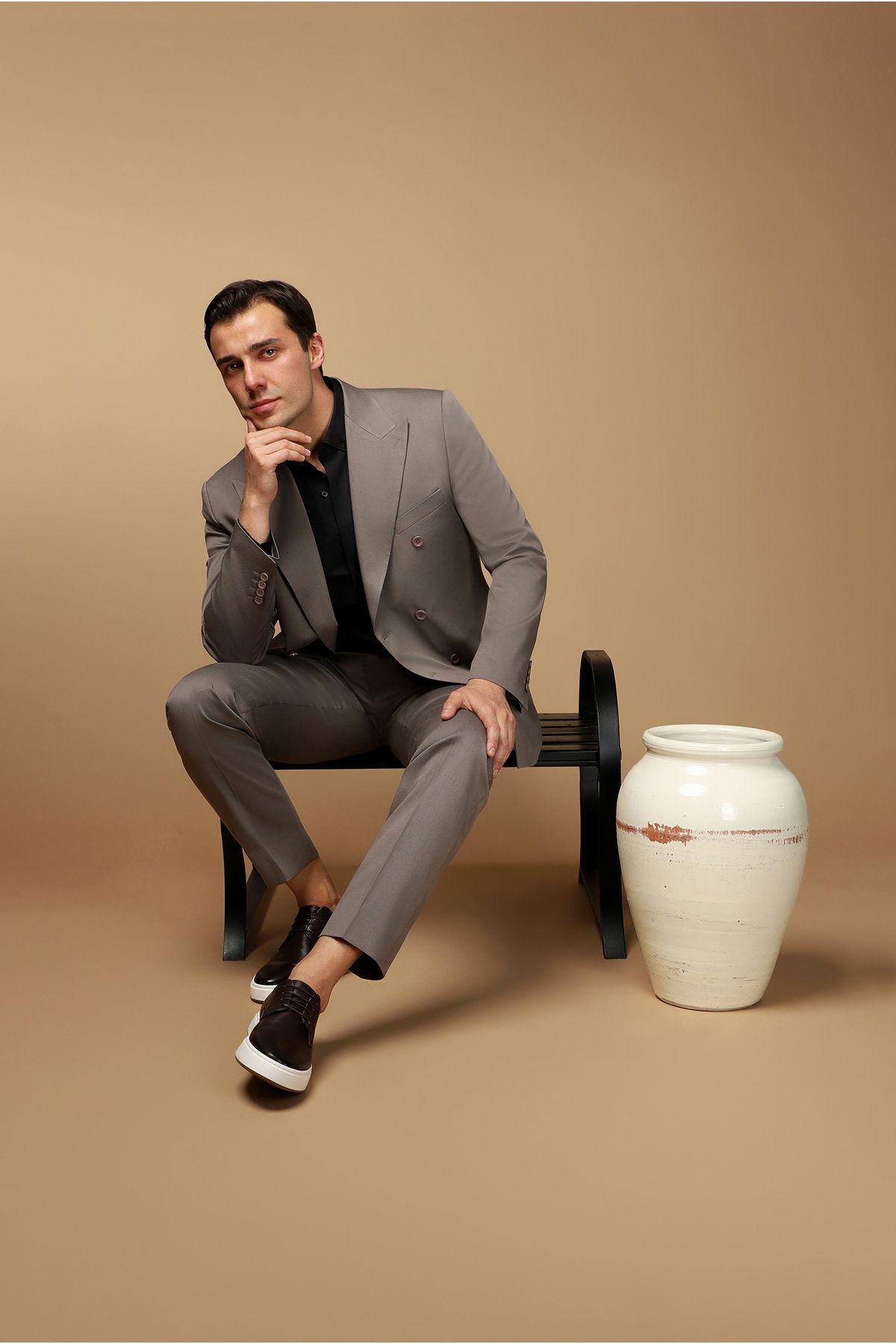 Kiğılı Super Slim Fit Ekstra Dar Kesim Pamuklu Lyocell Kruvaze Takım Elbise