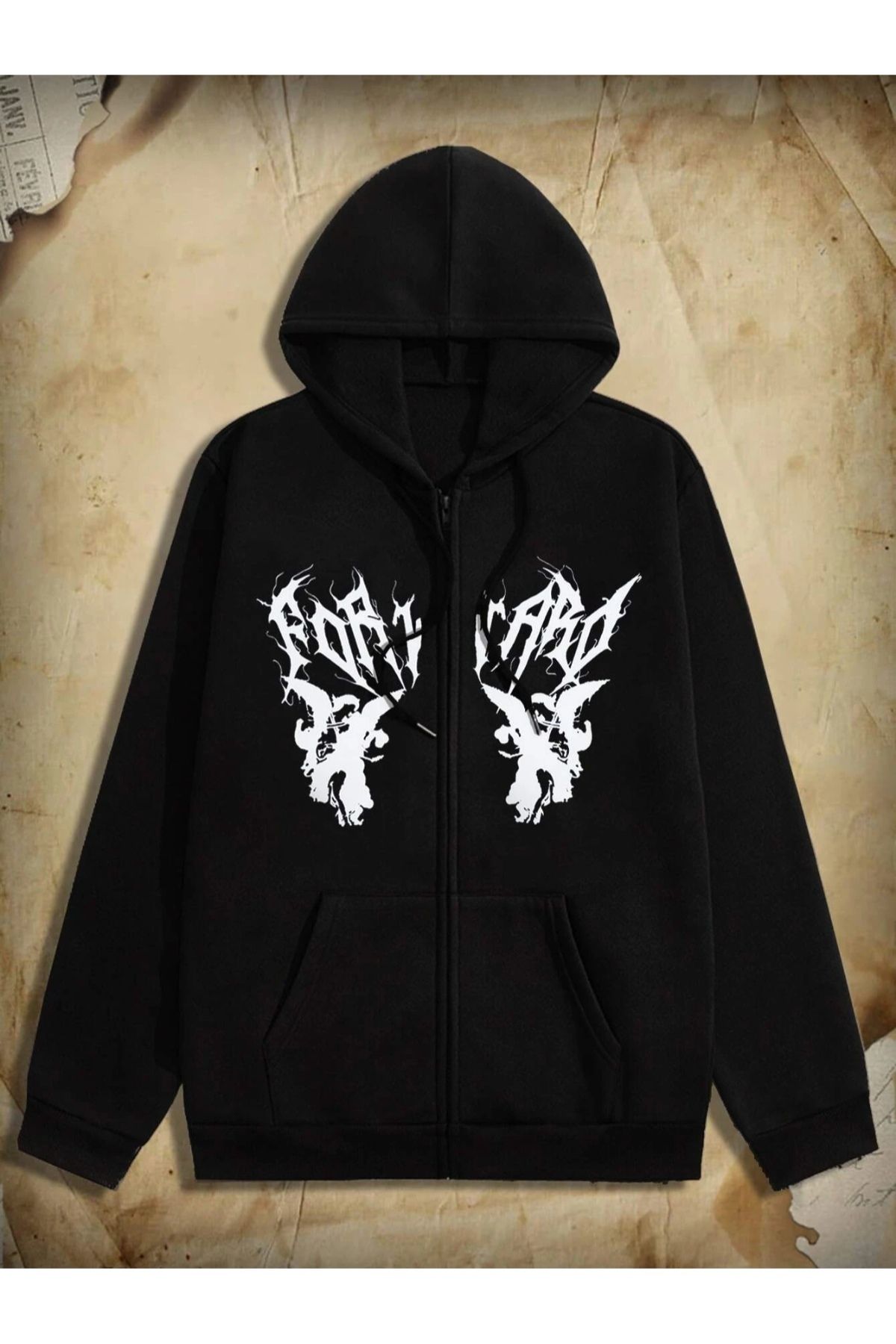 GIANTSTORE Siyah Forward Baskılı Oversize Fermuarlı Hırka Unisex
