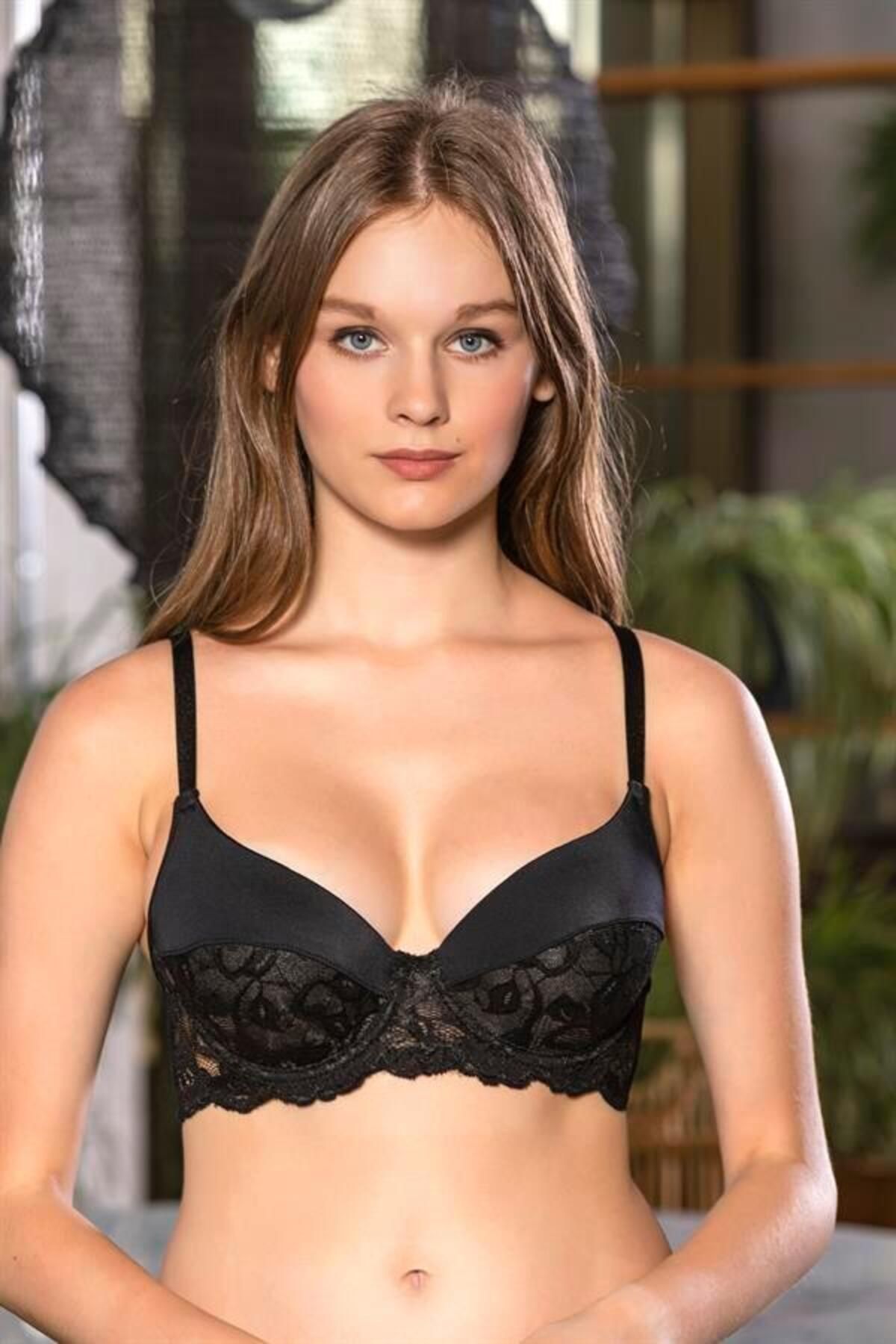 Shop58 Dantel Detaylı Sütyen Siyah (Hediye Çantam1130)