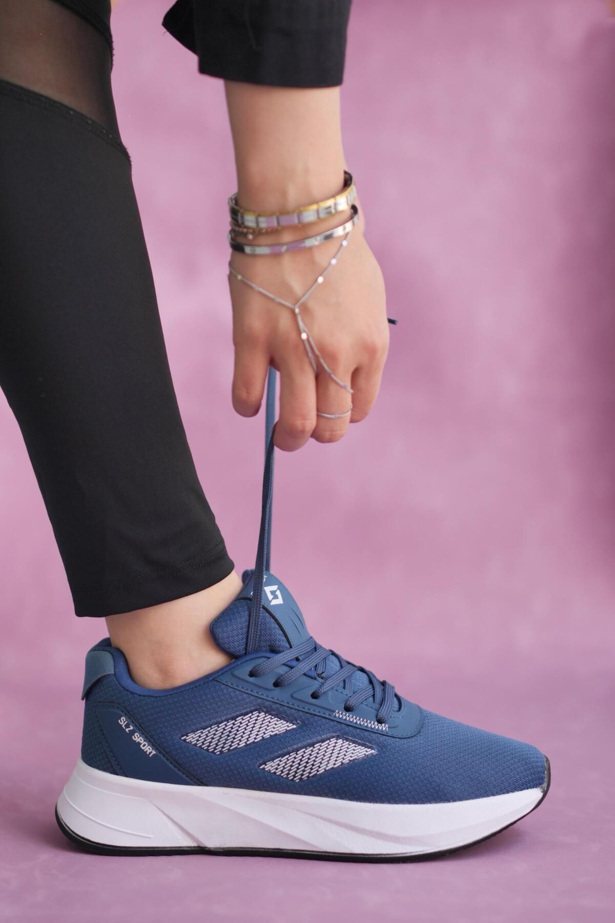 homiro Unisex Fuspetli Triko Ortopedik Poli Taban Spor Sneaker Ayakkabı-İndigo-Beyaz