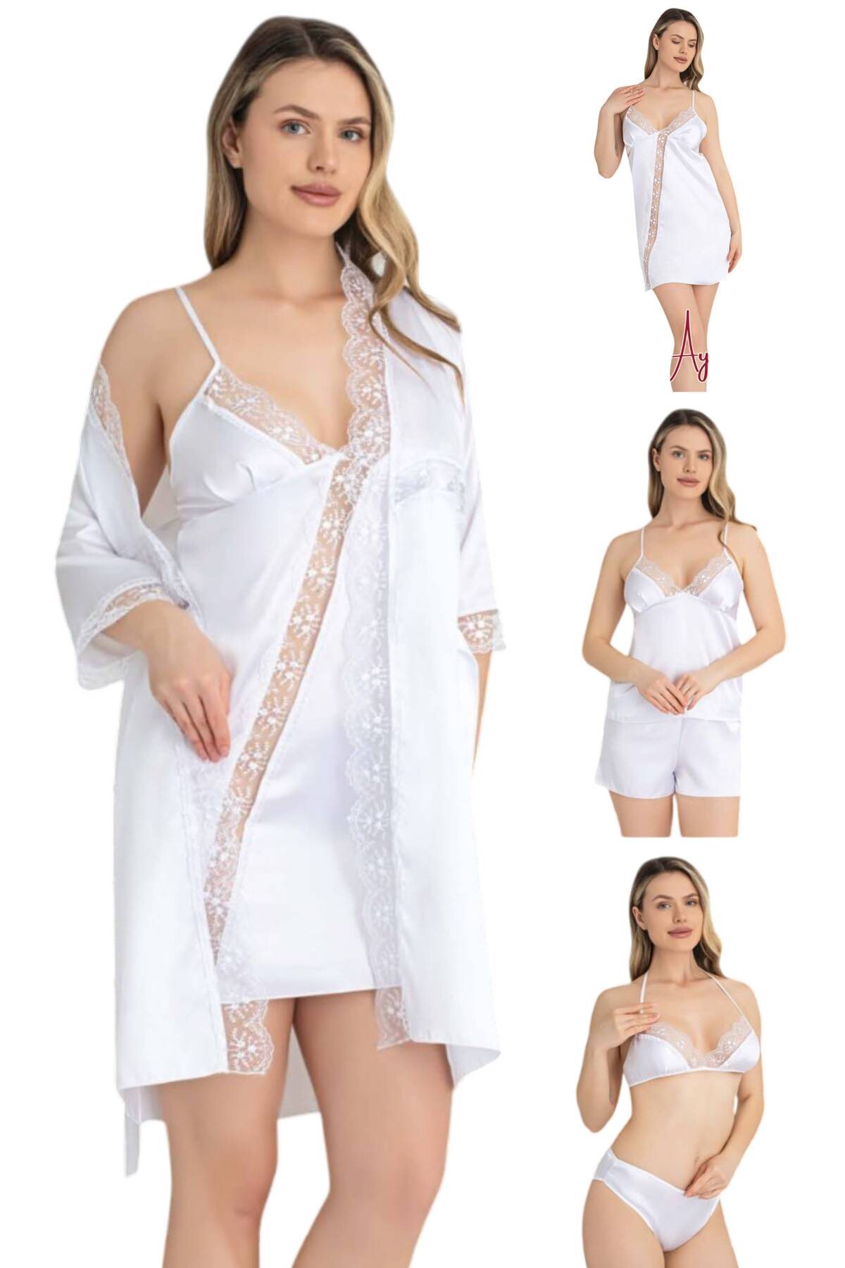 Ladytime 6 Parça Gecelik Sabahlık Takımı – Şortlu ve İç Çamaşırı Gelin Seti | 1074