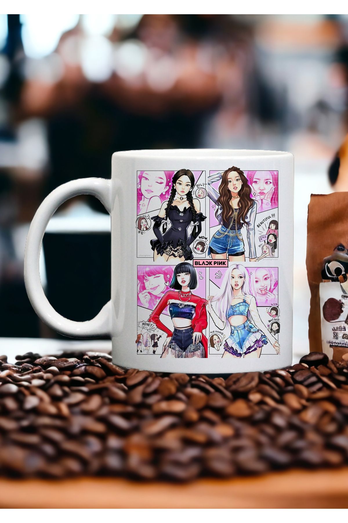 BİBANAPROMOSYON Black Pink Kişiye Özel isimli Kupa Bardak