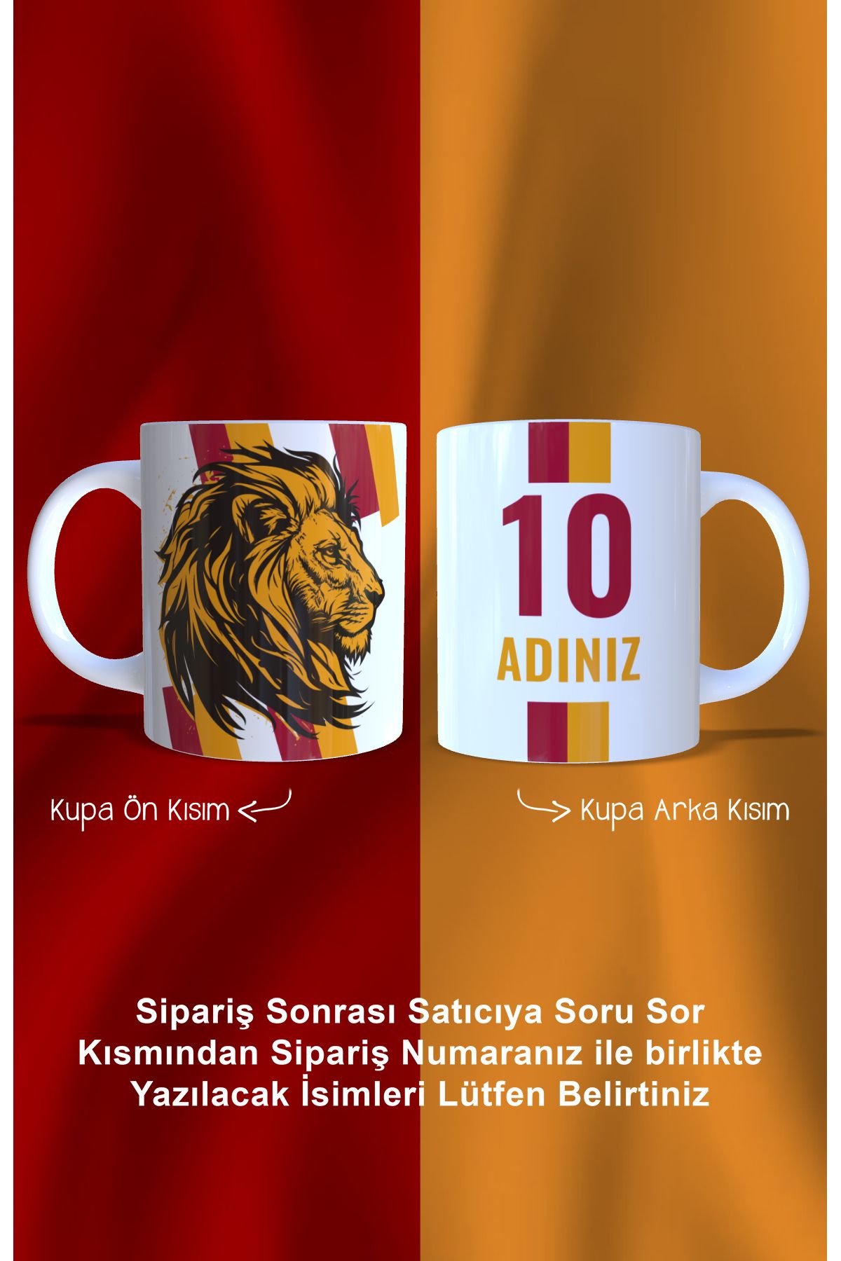 BİBANAPROMOSYON Kişiye Özel Isim Ve Numaralı Aslan Figürlü Kupa Mug Kahve Fincan Bardak
