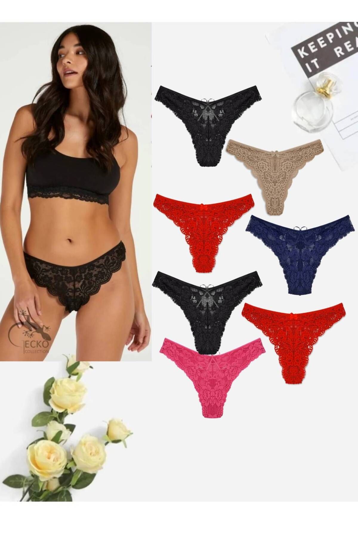 GECKO COLLECTION-Brazilian Lace Women's Panties 7 Pieces 1
