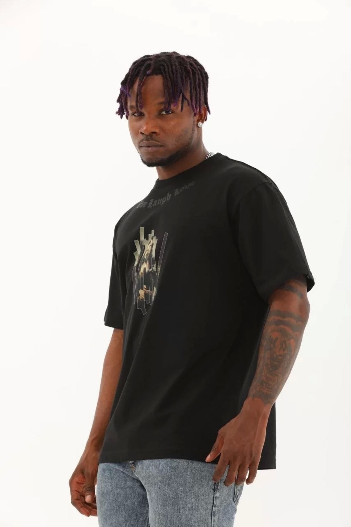 CVS Unisex Oversize Baskılı Bisiklet Yaka T-Shirt - Siyah